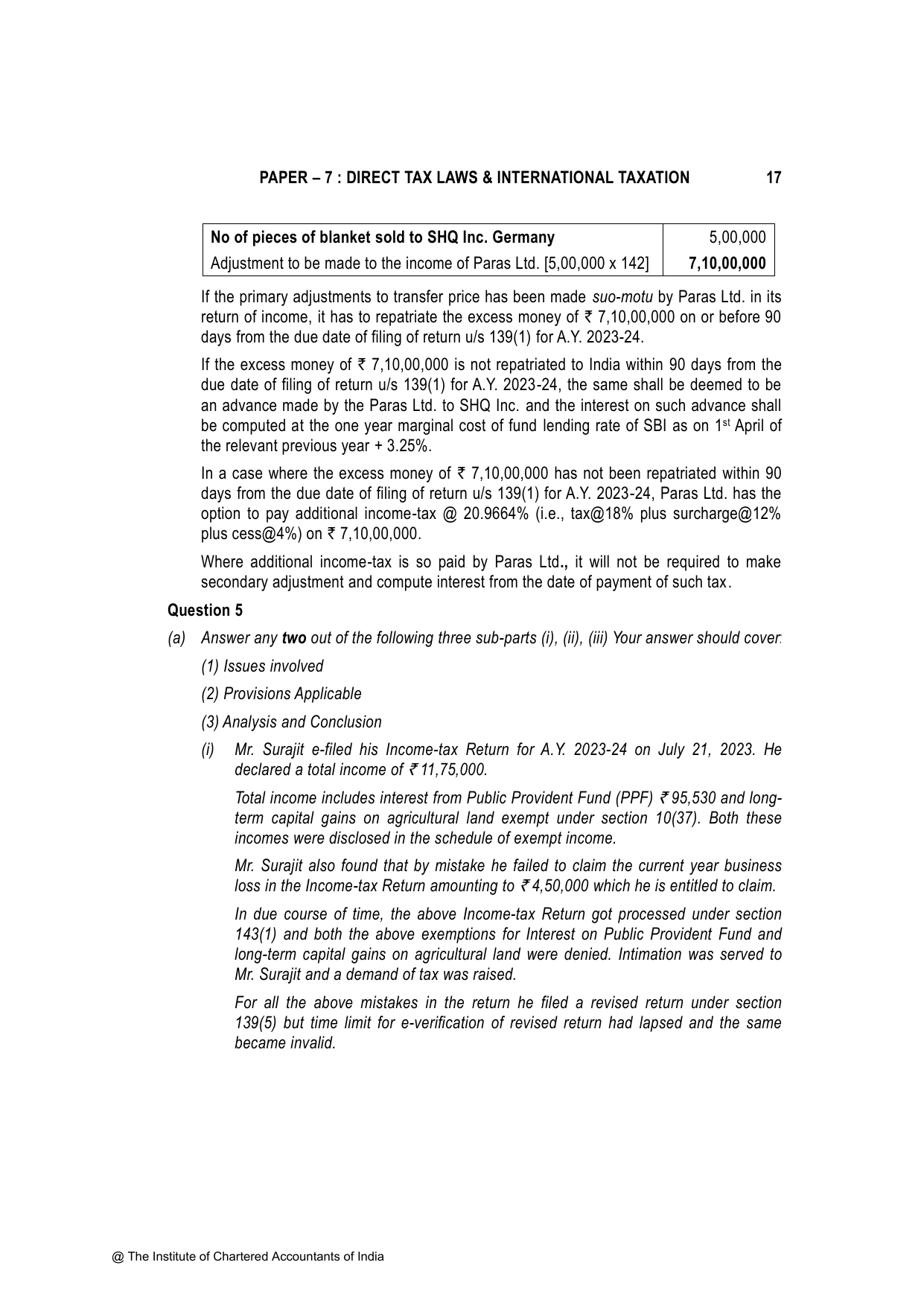 Direct Tax Laws & International Taxation November 2023, question page 17
