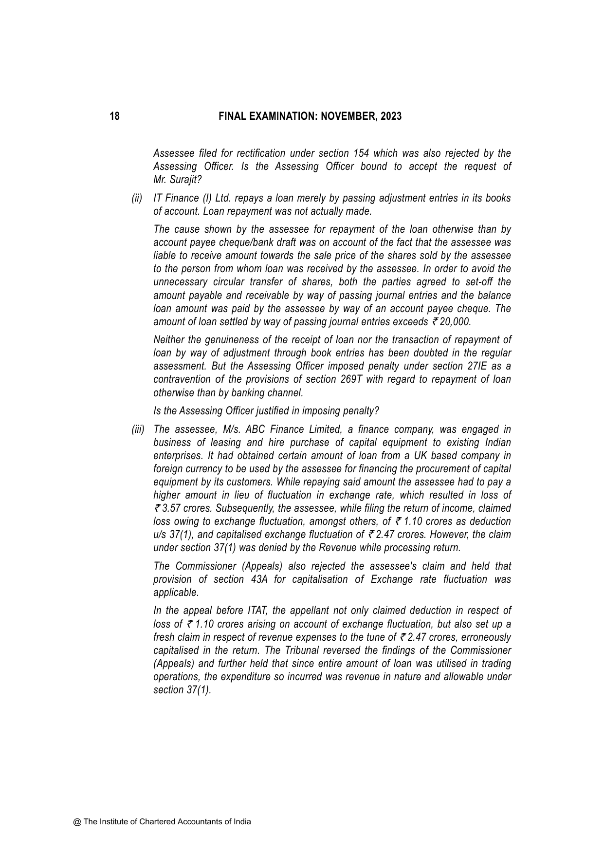 Direct Tax Laws & International Taxation November 2023, question page 18