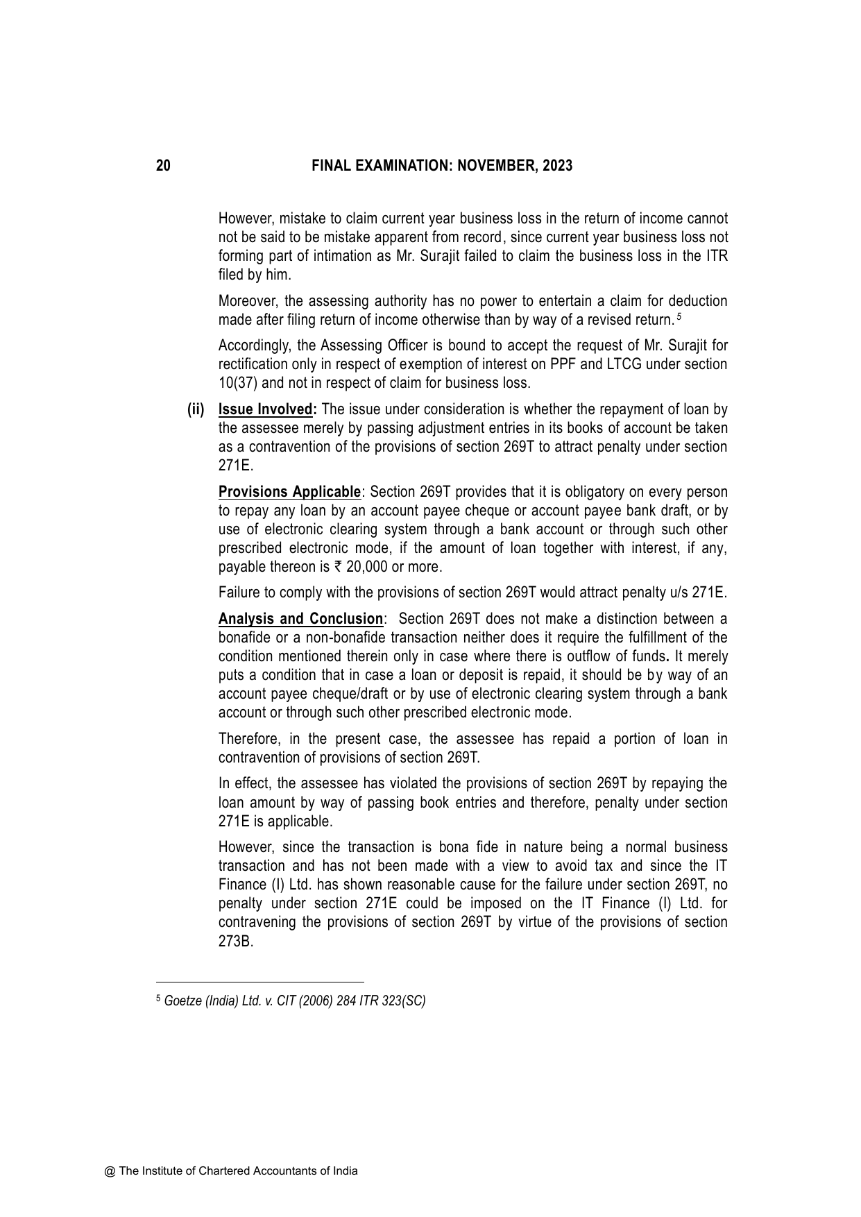 Direct Tax Laws & International Taxation November 2023, question page 20