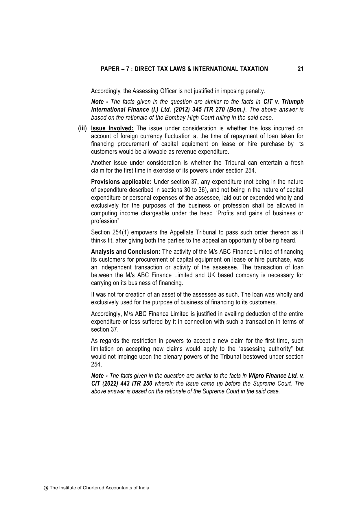 Direct Tax Laws & International Taxation November 2023, question page 21