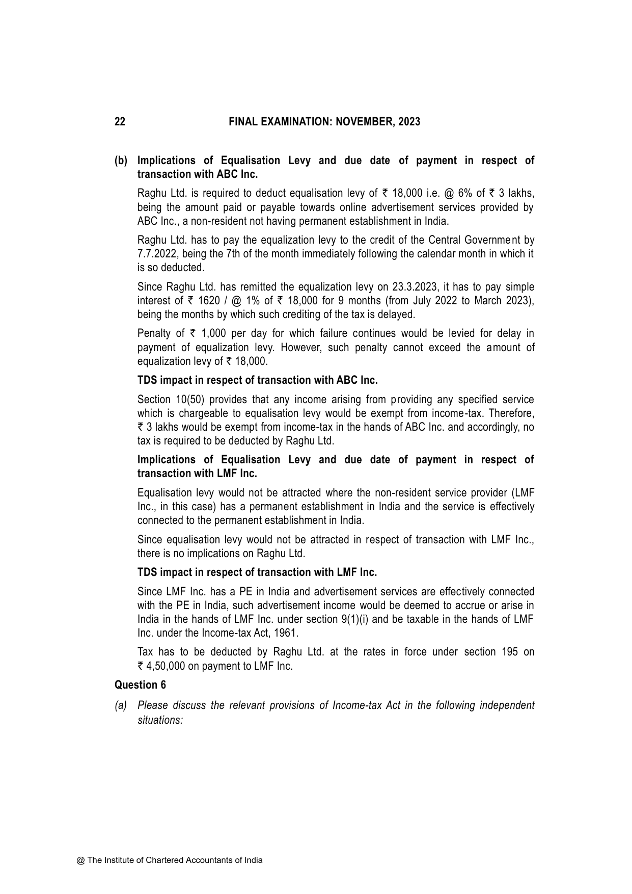 Direct Tax Laws & International Taxation November 2023, question page 22