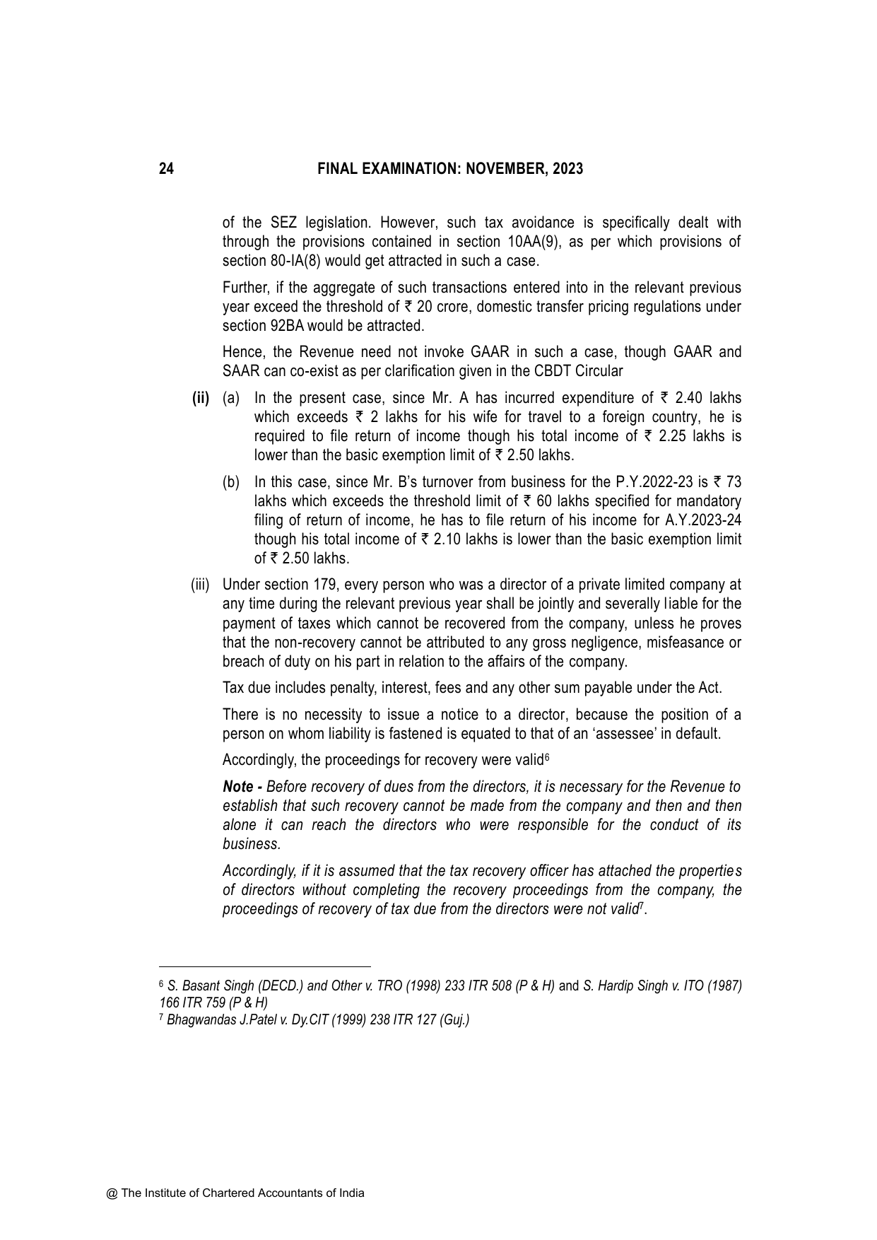Direct Tax Laws & International Taxation November 2023, question page 24
