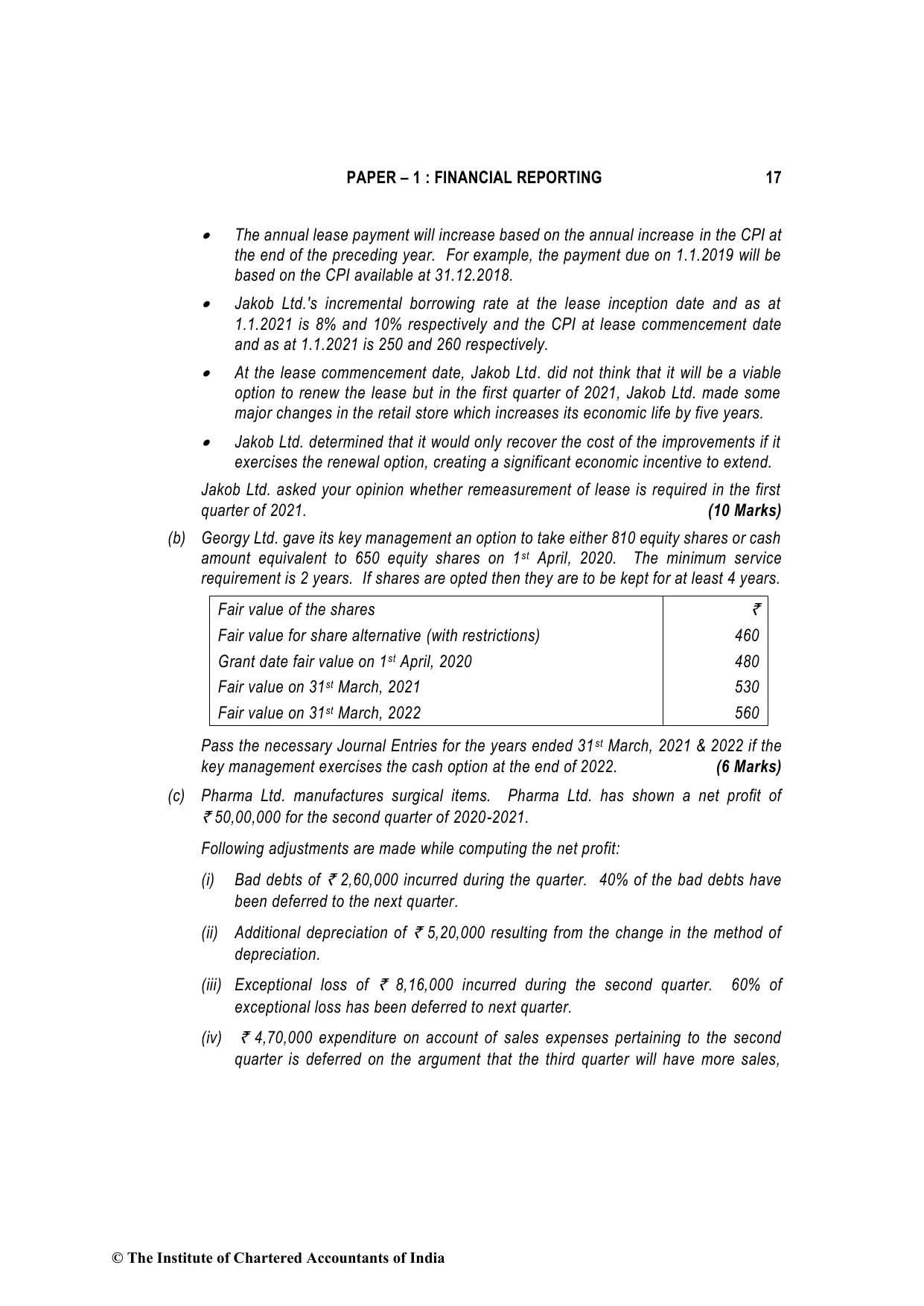 Financial Reporting December 2021, question page 17