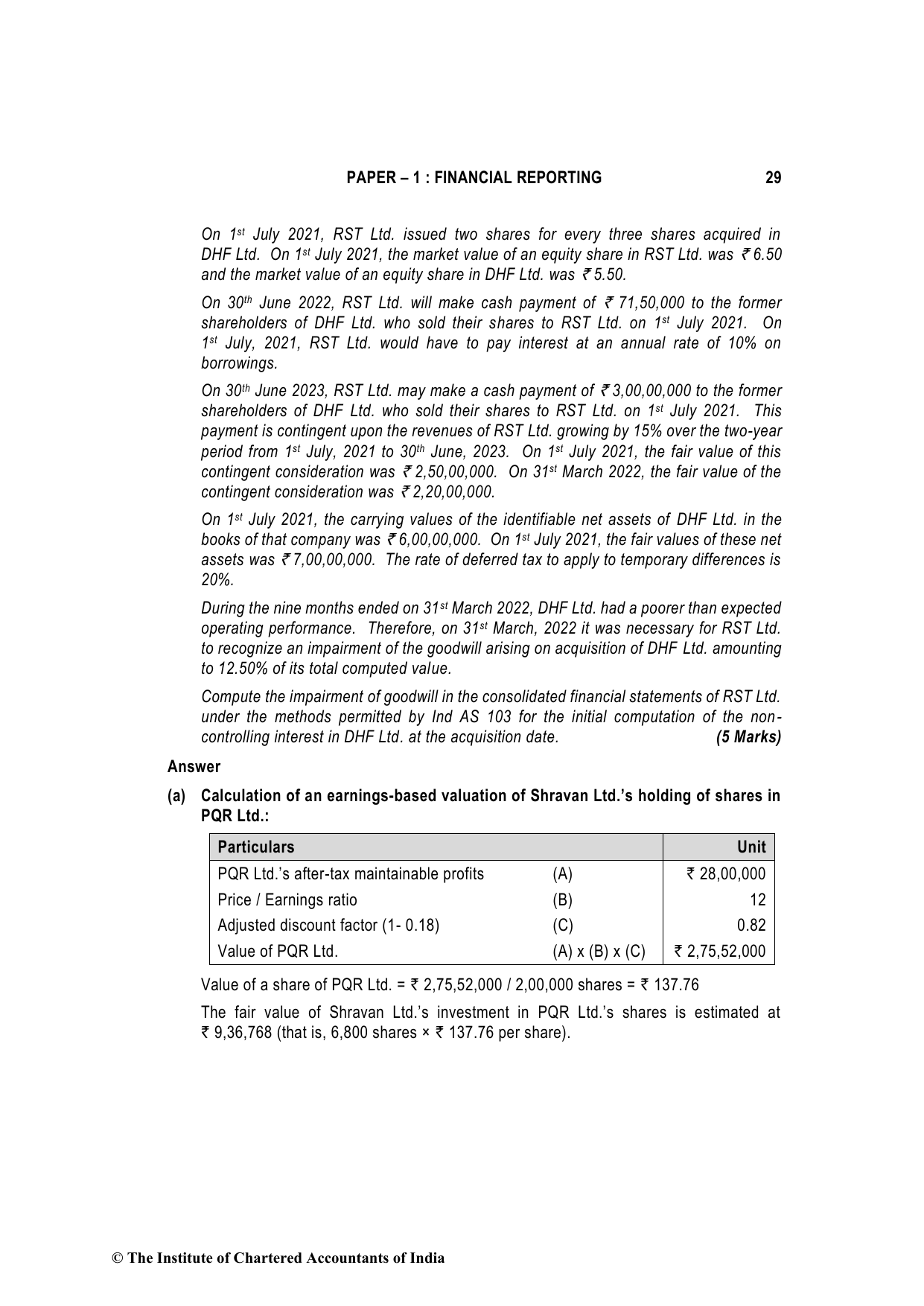 Financial Reporting May 2022, question page 29