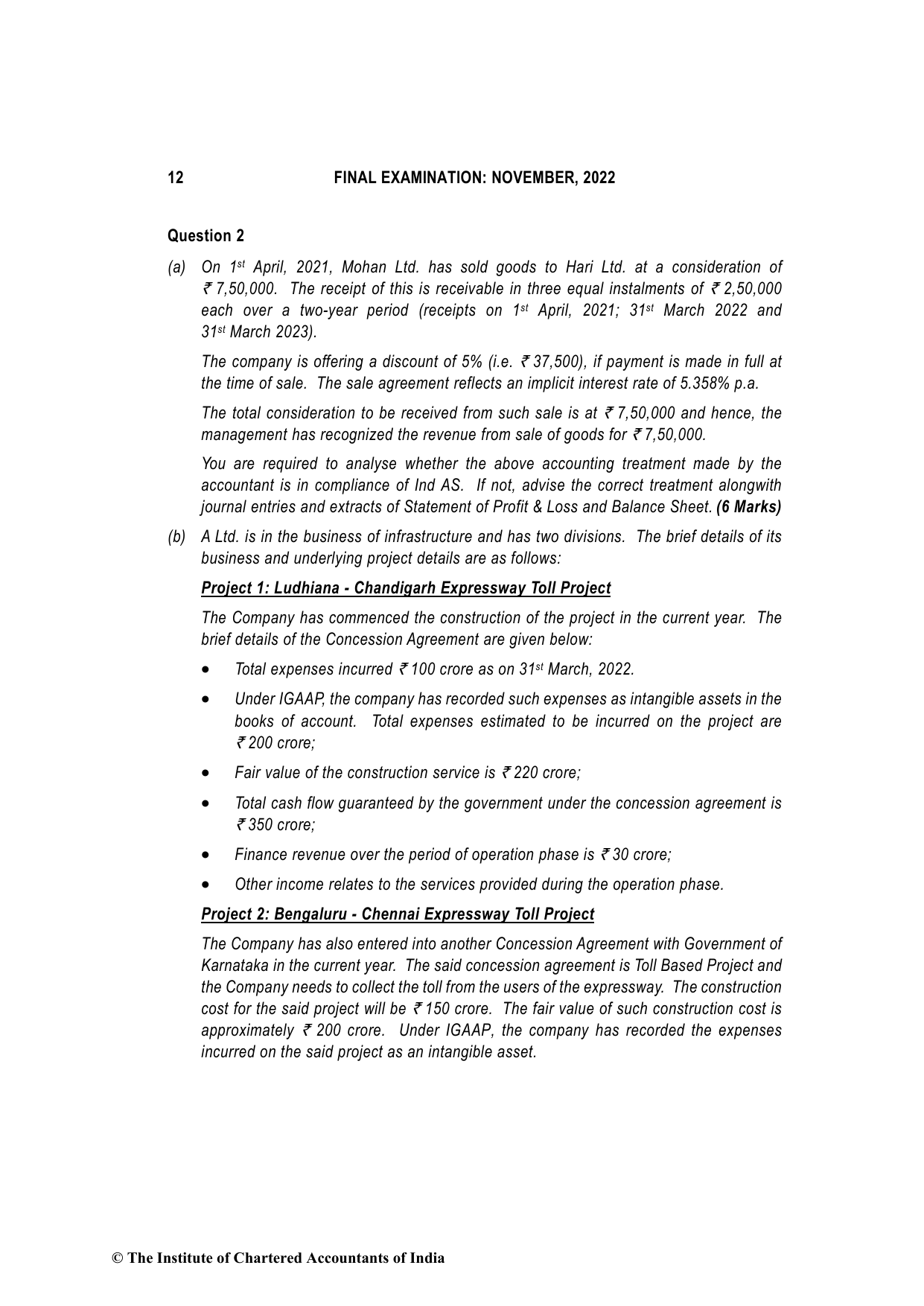 Financial Reporting November 2022, question page 12