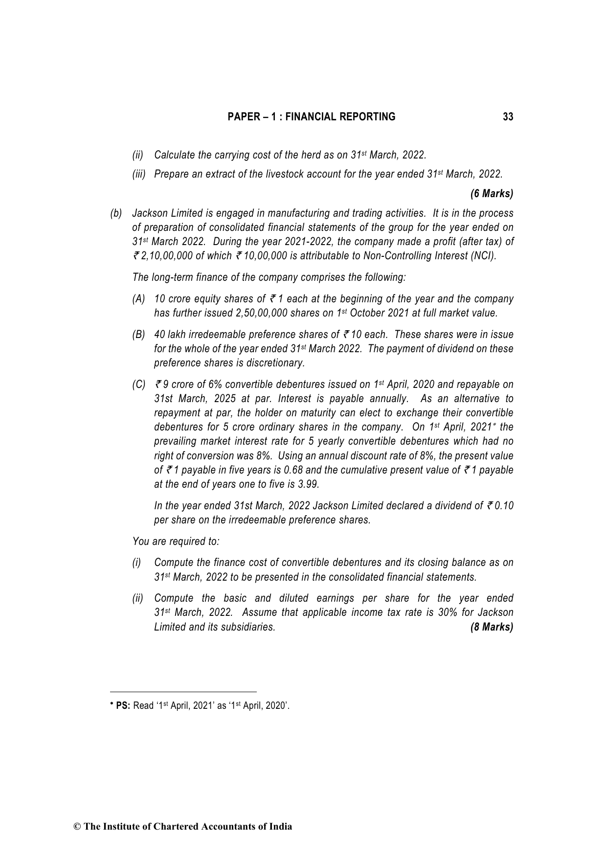 Financial Reporting November 2022, question page 33