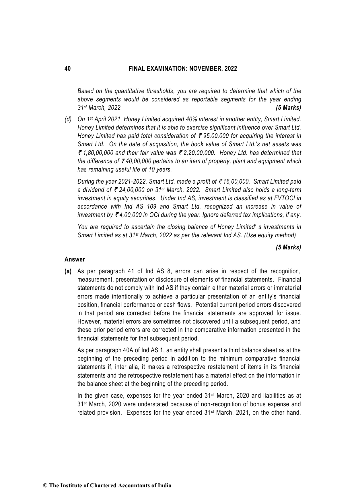 Financial Reporting November 2022, question page 40