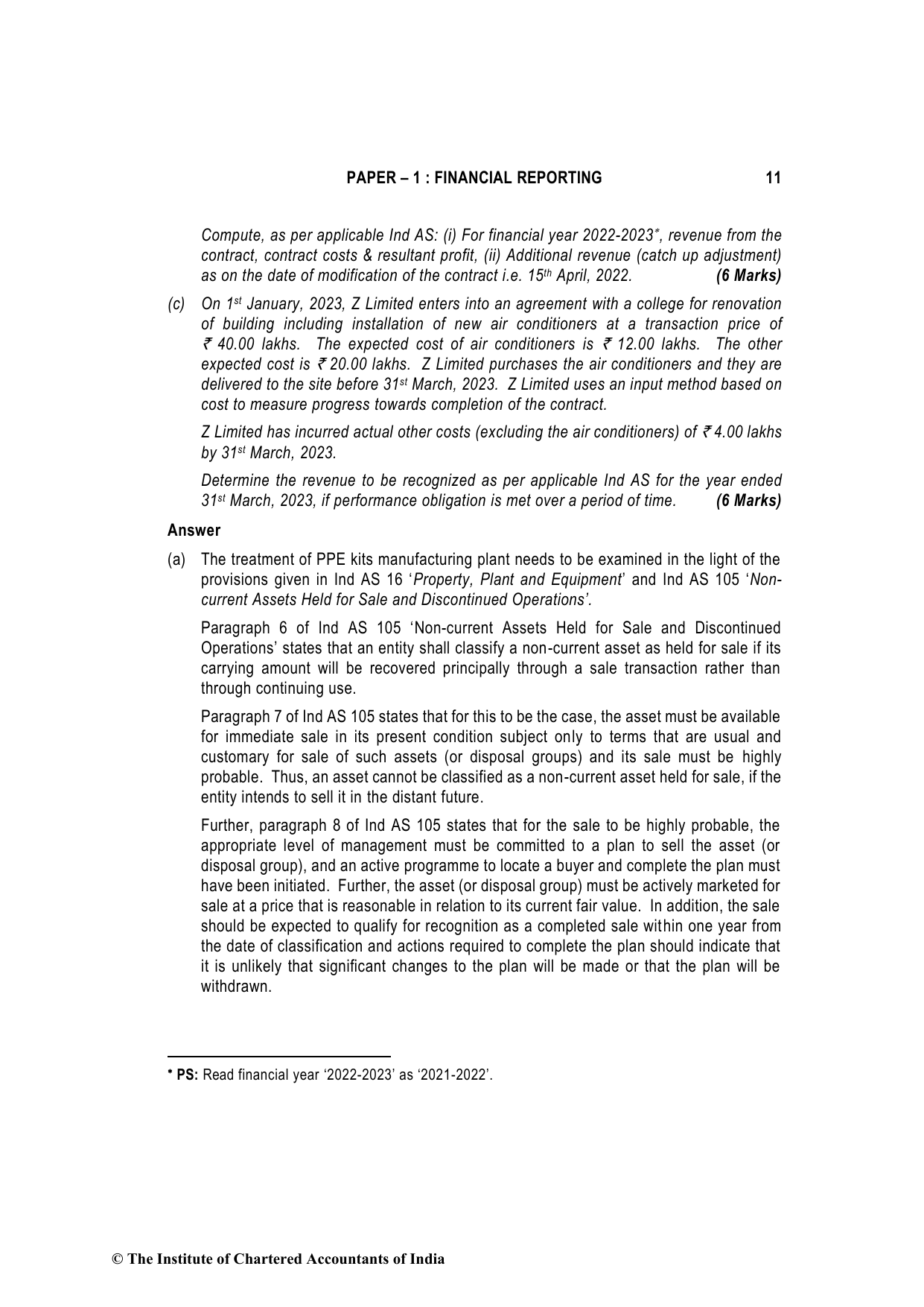 Financial Reporting May 2023, question page 11