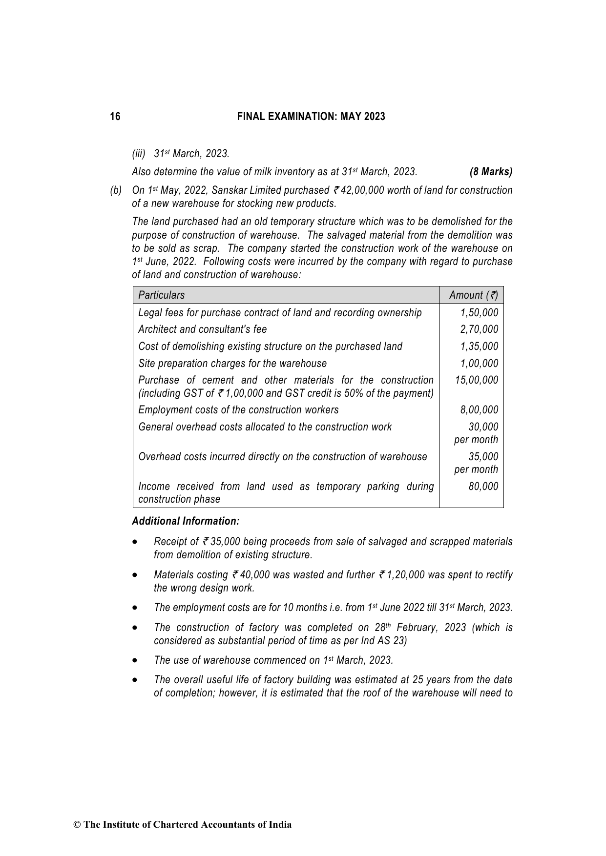 Financial Reporting May 2023, question page 16