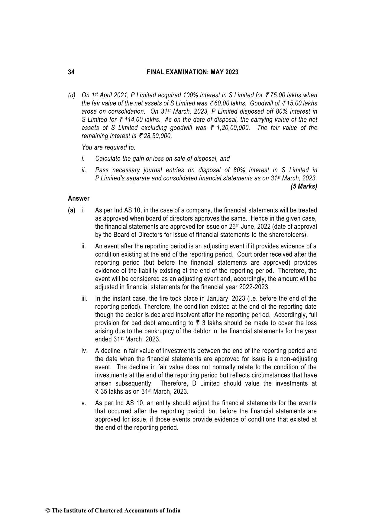 Financial Reporting May 2023, question page 34