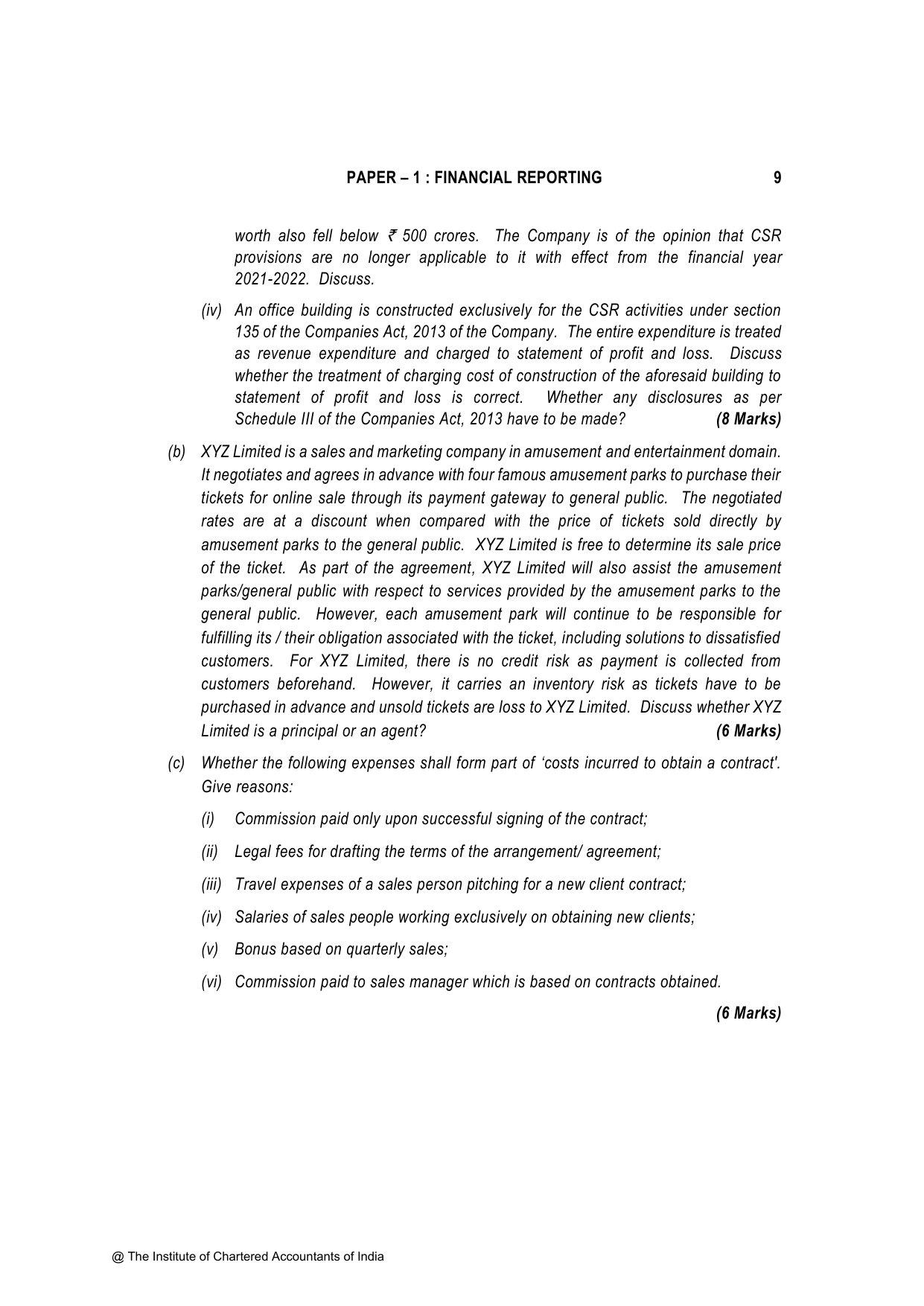 Financial Reporting November 2023, question page 9
