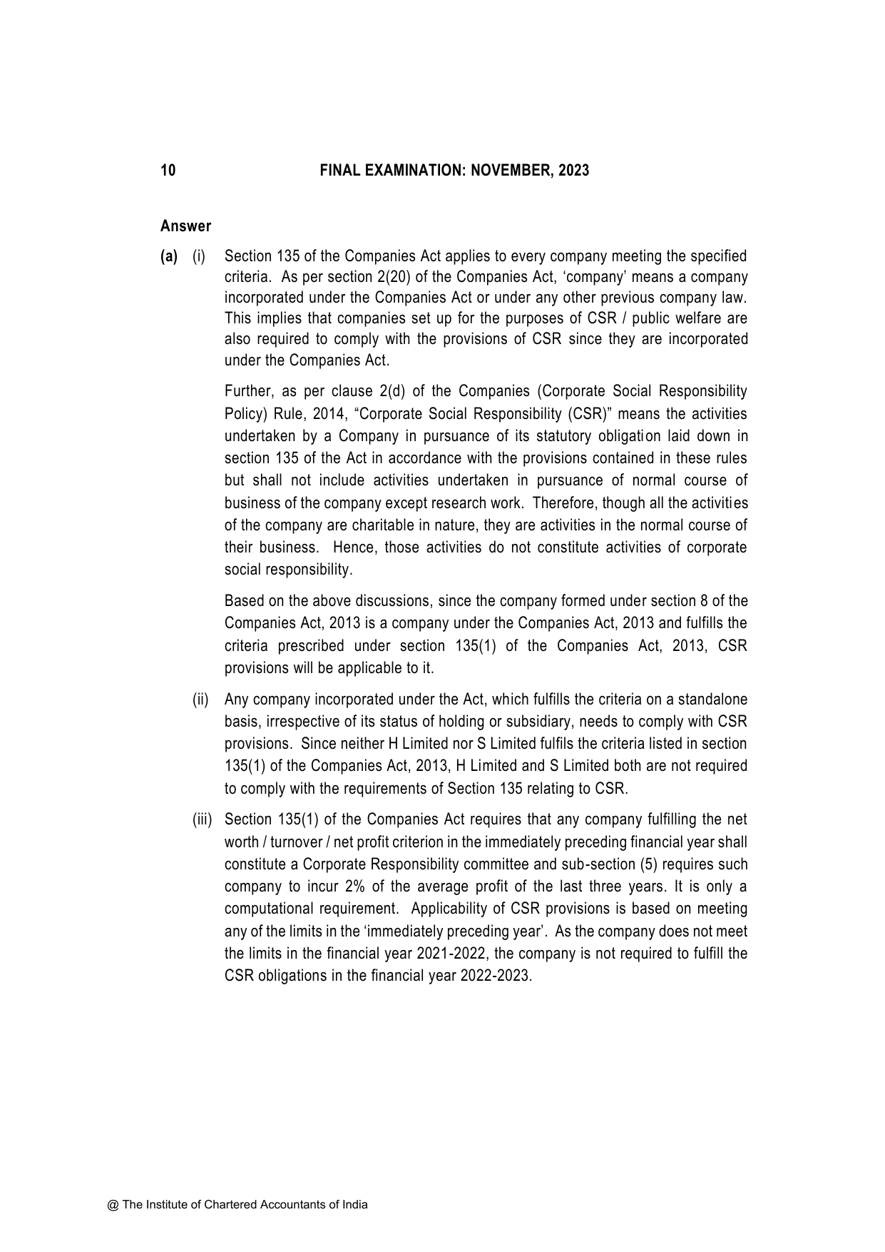 Financial Reporting November 2023, question page 10