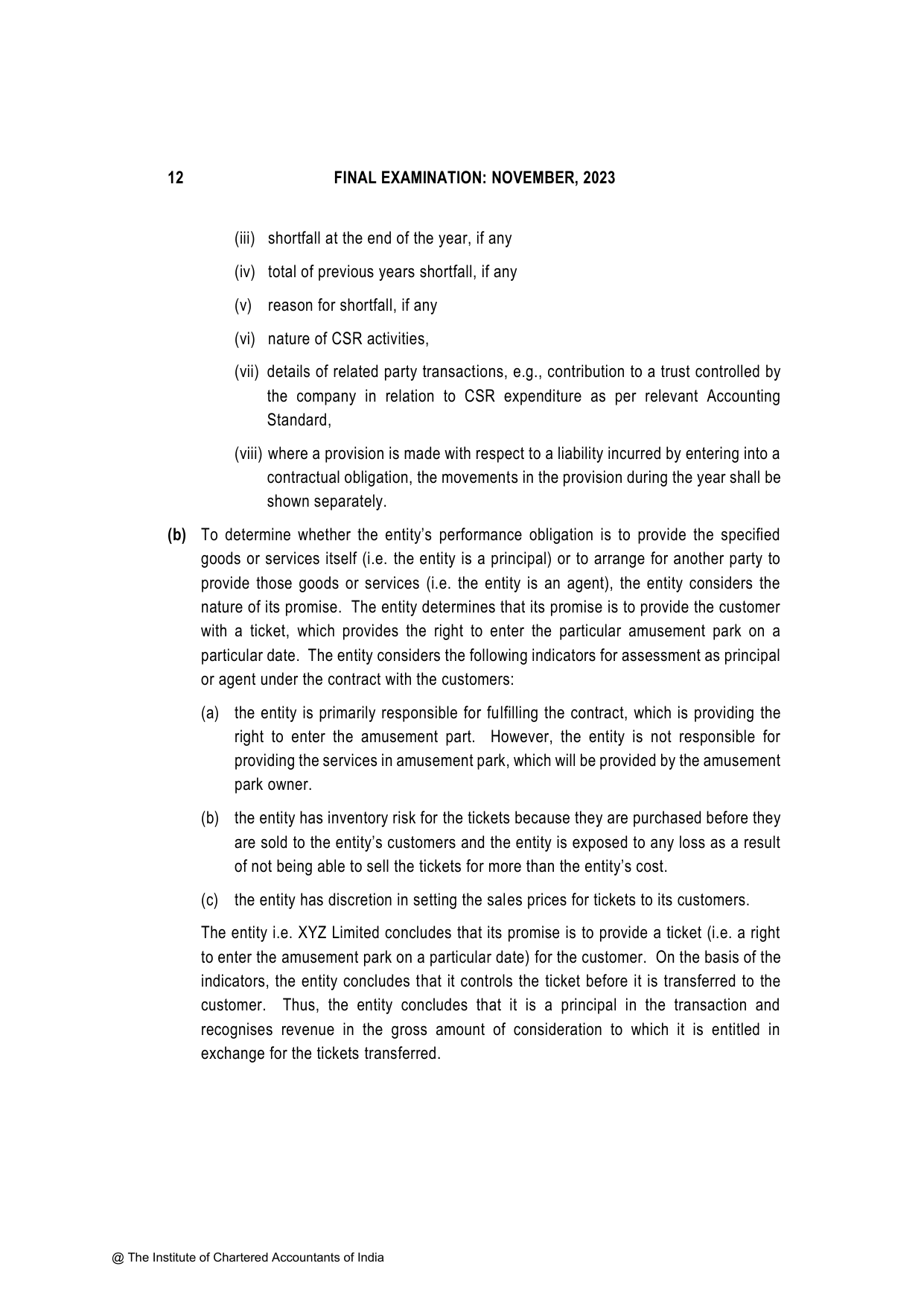 Financial Reporting November 2023, question page 12