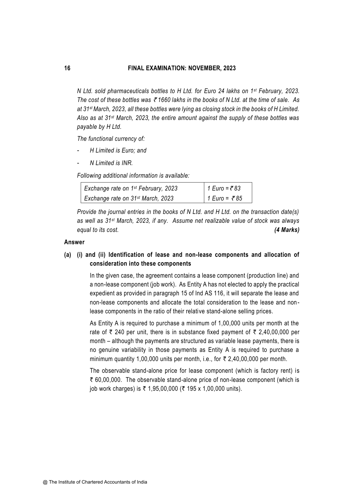 Financial Reporting November 2023, question page 16