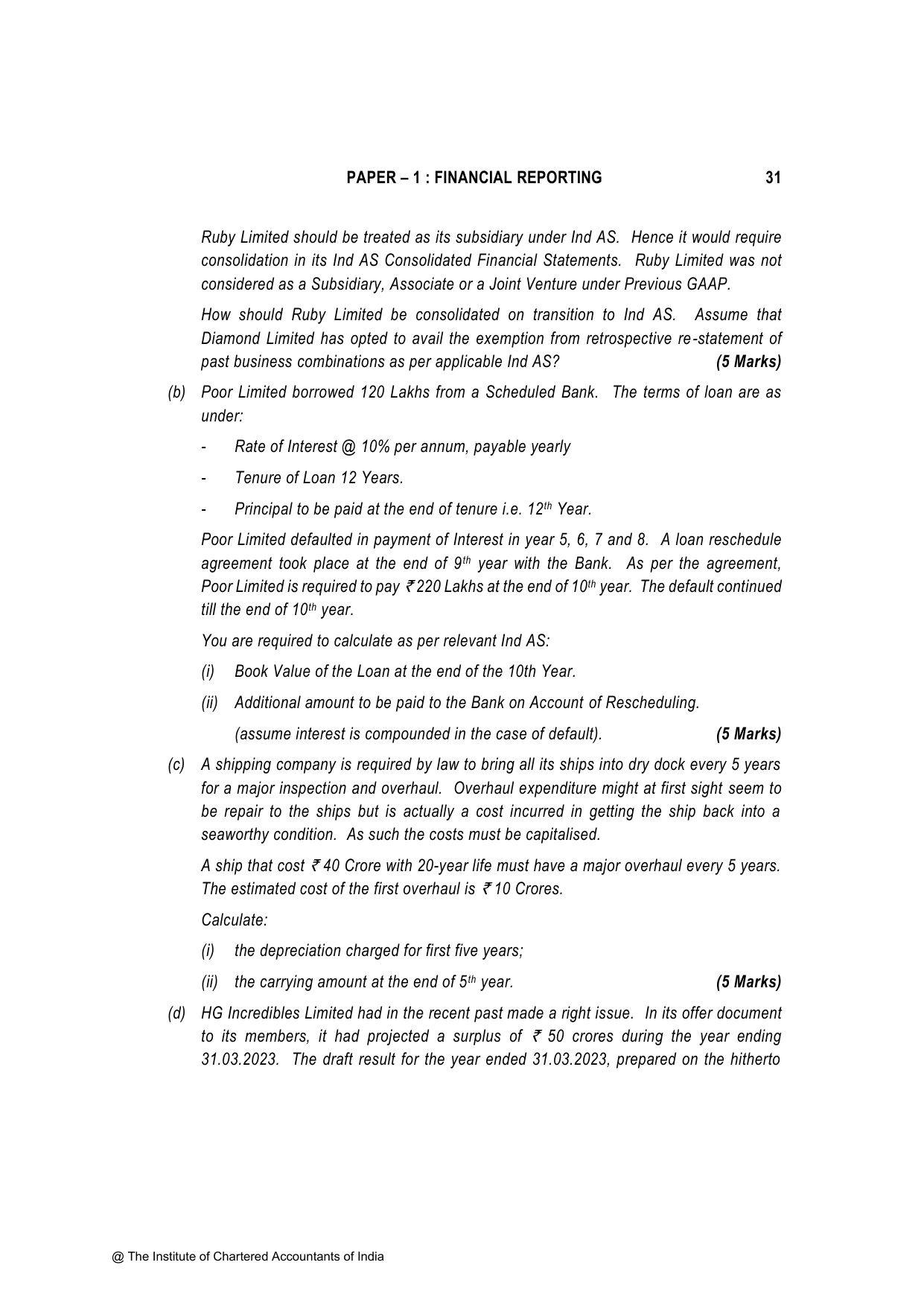 Financial Reporting November 2023, question page 31