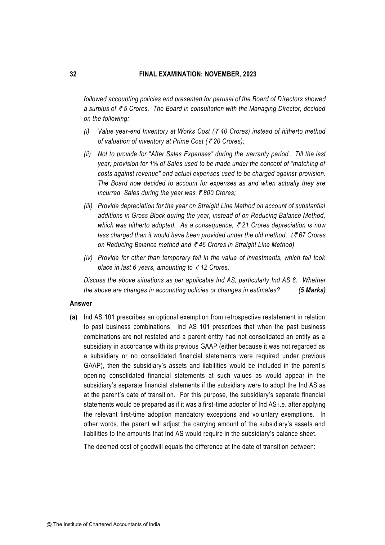 Financial Reporting November 2023, question page 32
