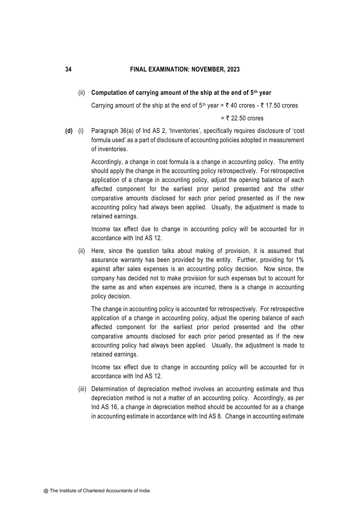 Financial Reporting November 2023, question page 34