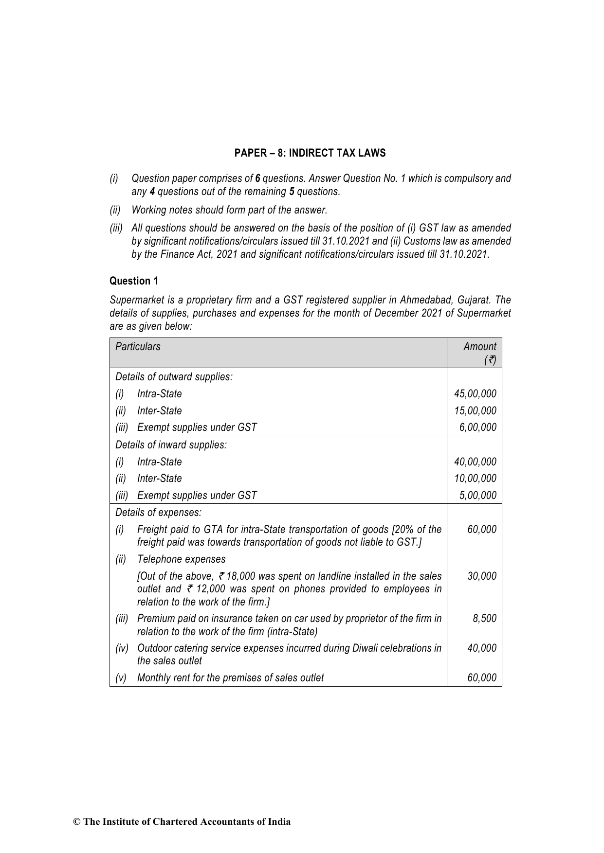 Indirect Tax Laws May 2022, question page 1