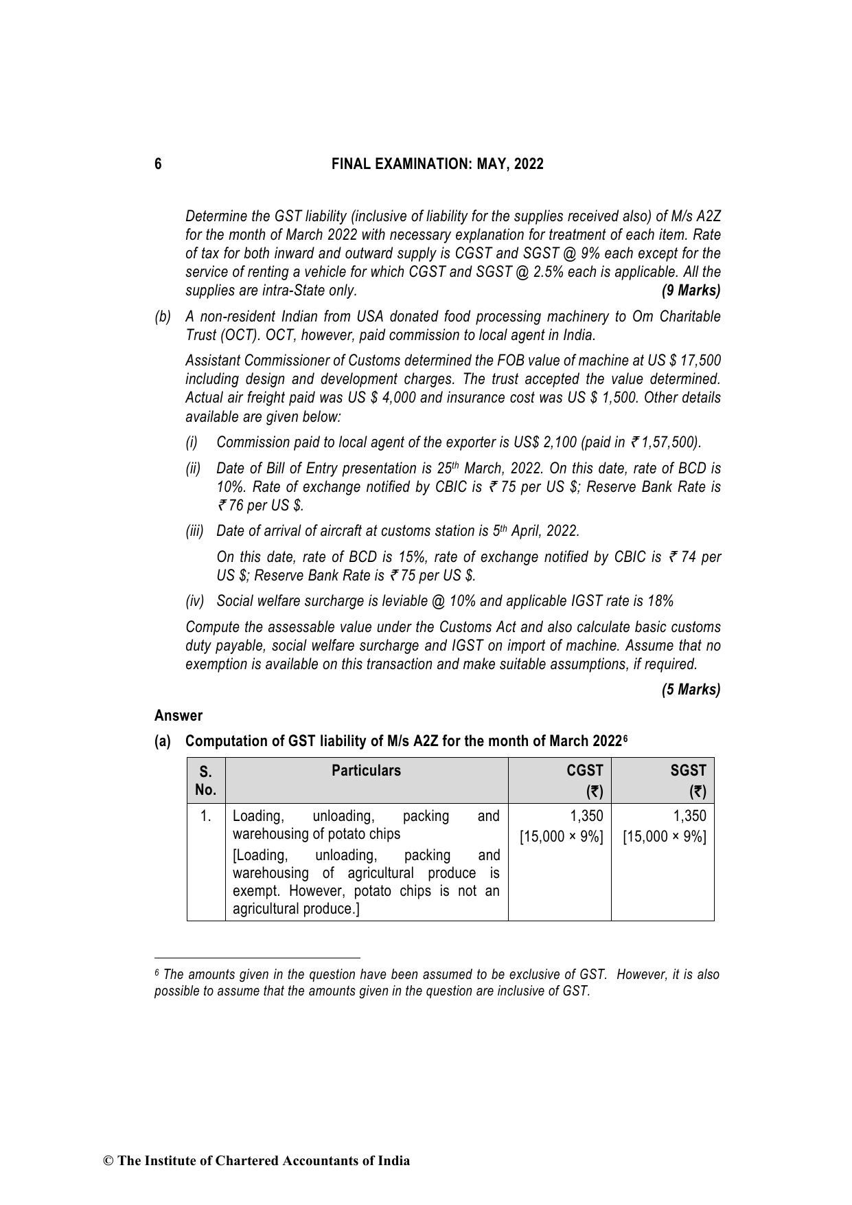 Indirect Tax Laws May 2022, question page 6