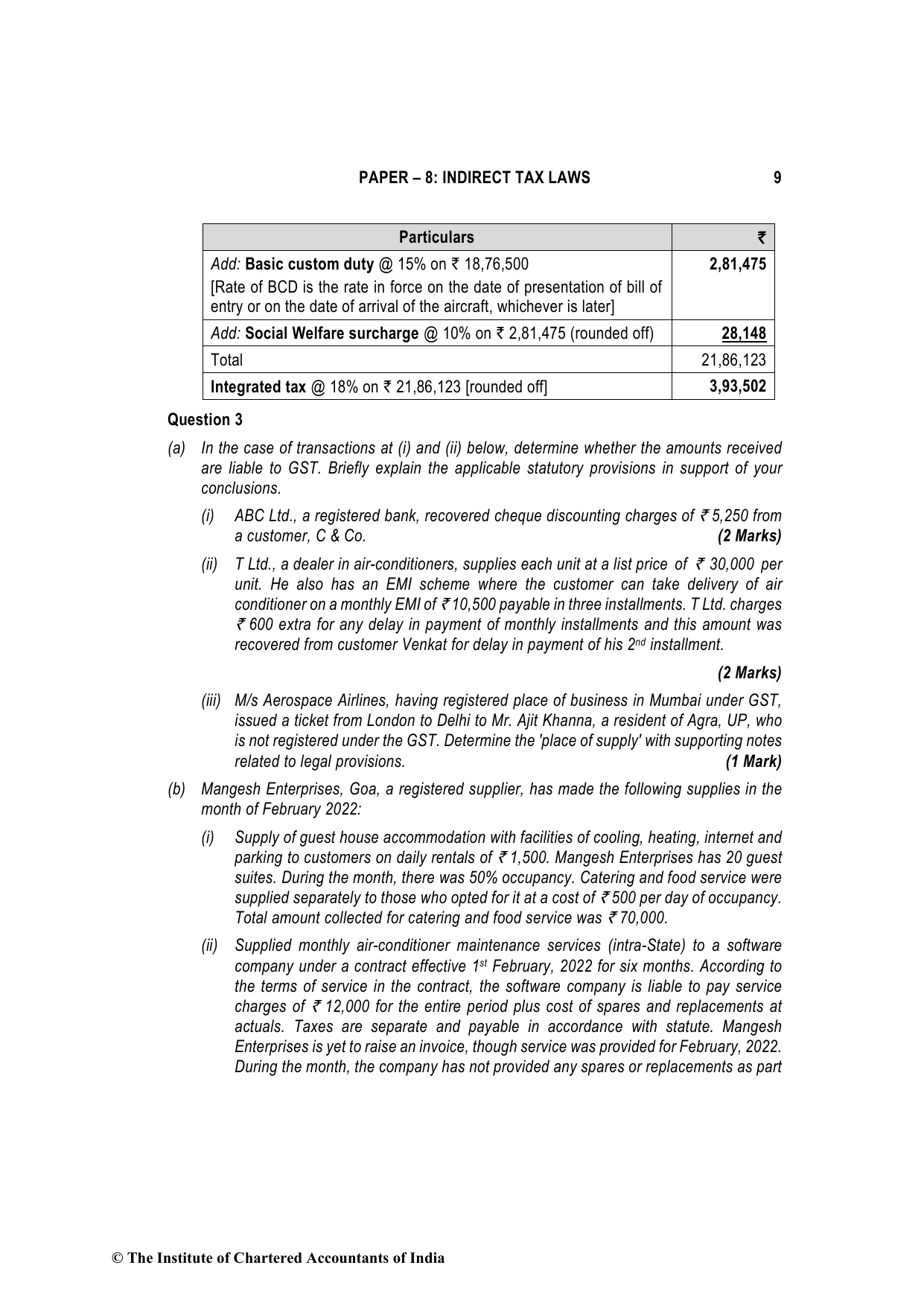 Indirect Tax Laws May 2022, question page 9