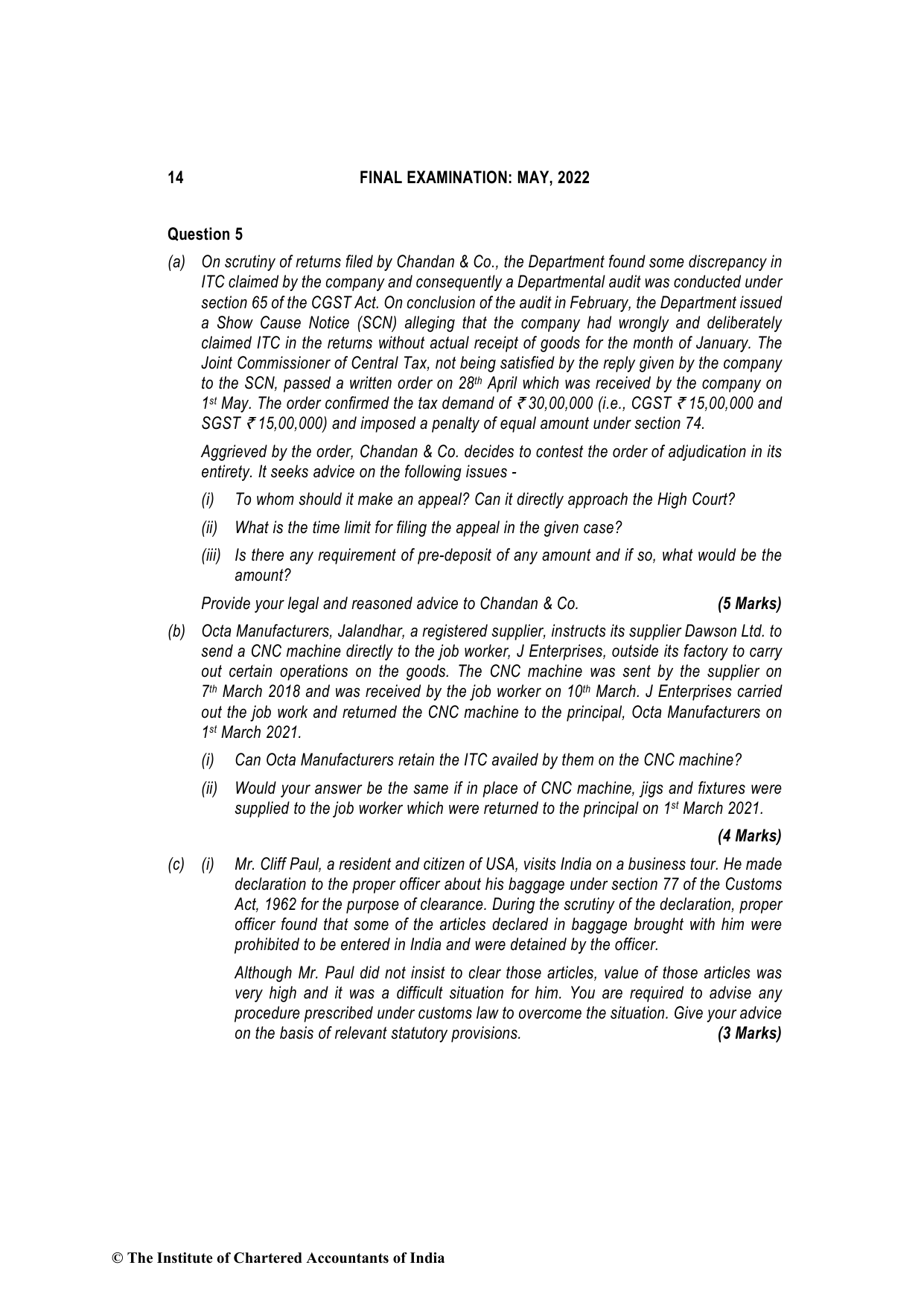 Indirect Tax Laws May 2022, question page 14