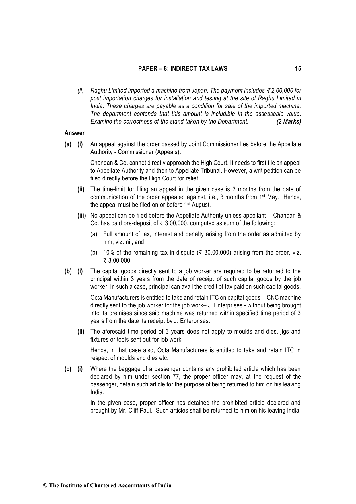 Indirect Tax Laws May 2022, question page 15