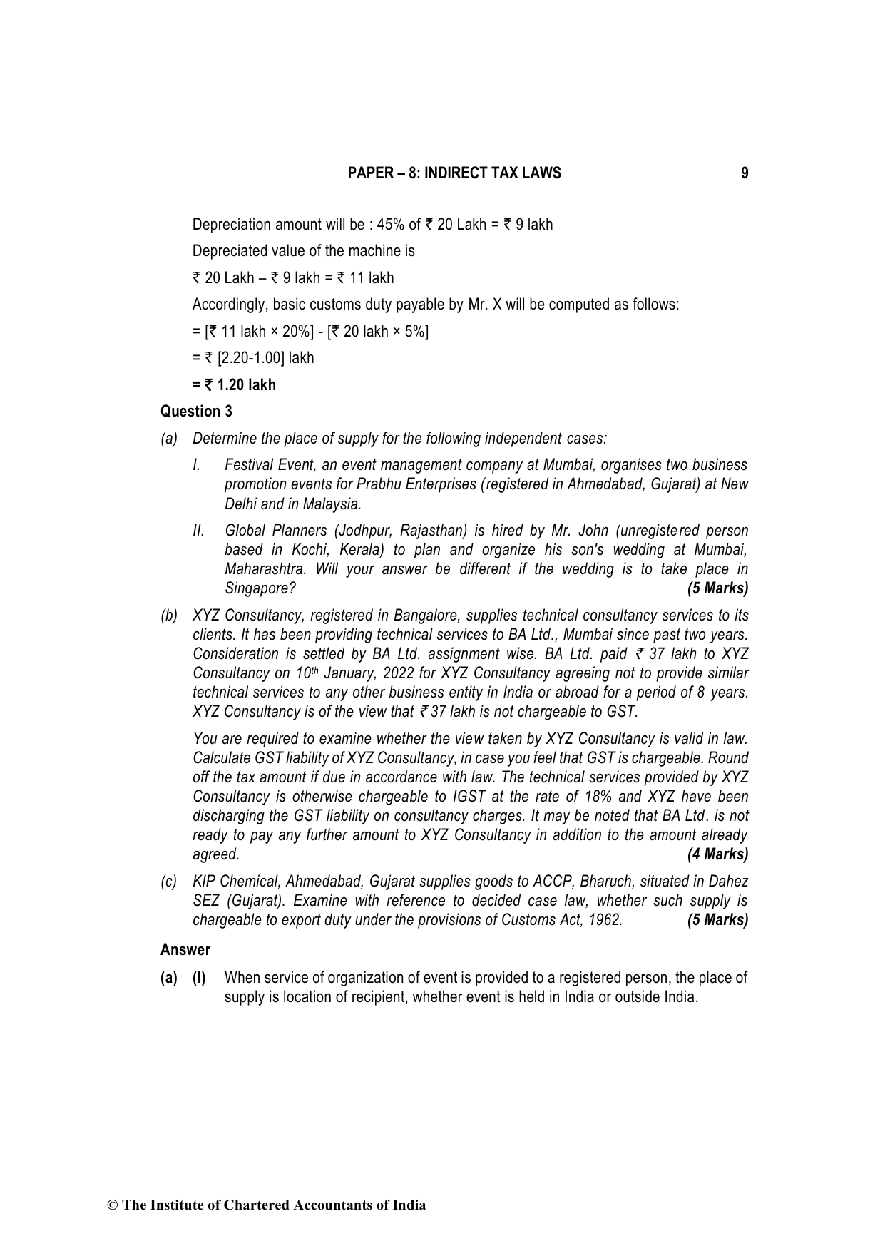 Indirect Tax Laws November 2022, question page 9