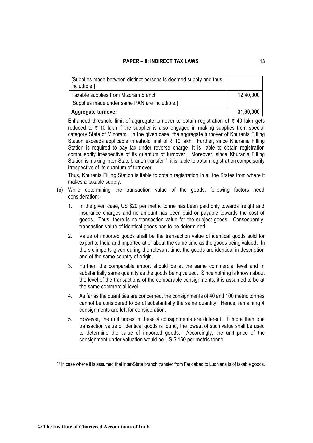 Indirect Tax Laws November 2022, question page 13