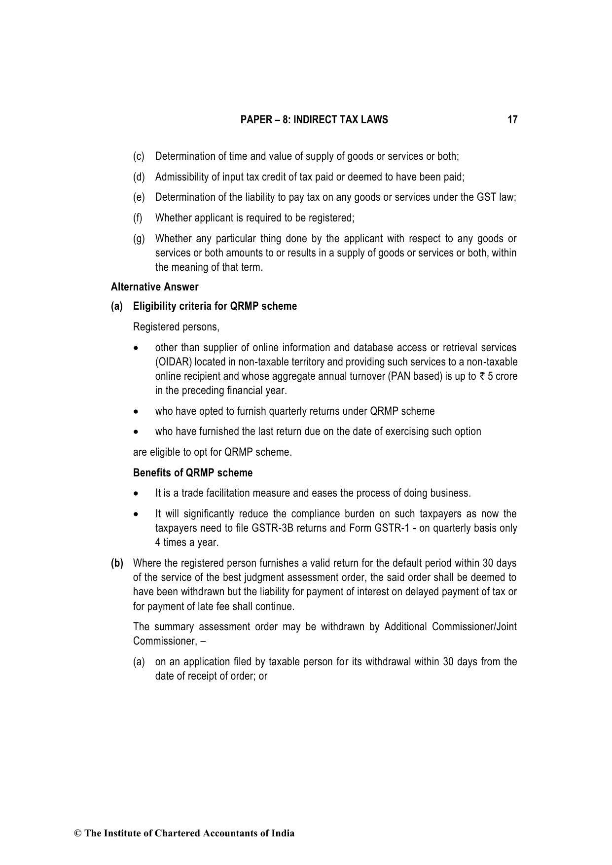 Indirect Tax Laws November 2022, question page 17