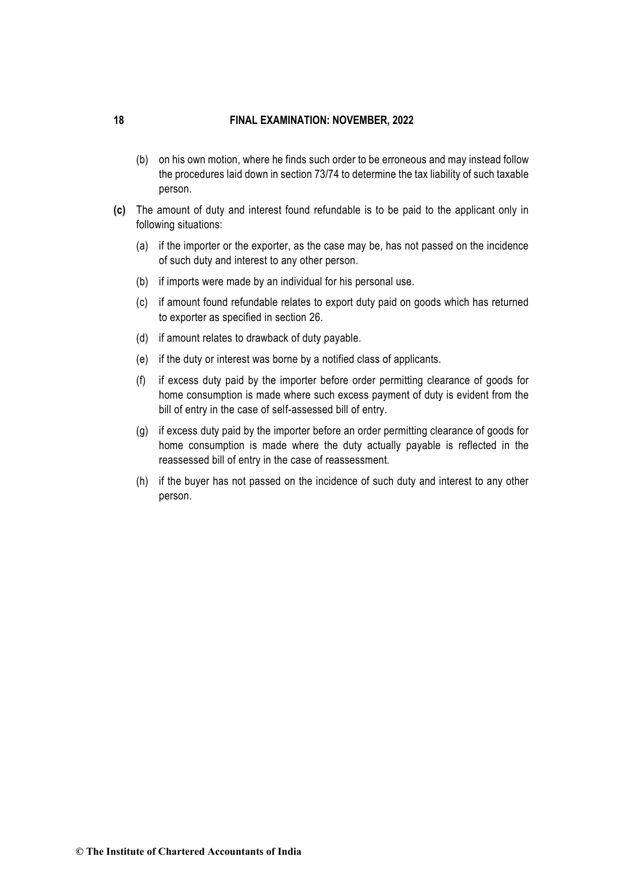 Indirect Tax Laws November 2022, question page 18