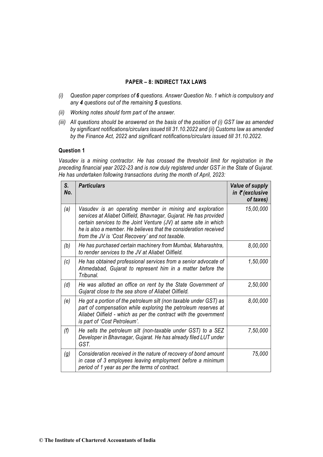 Indirect Tax Laws May 2023, question page 1