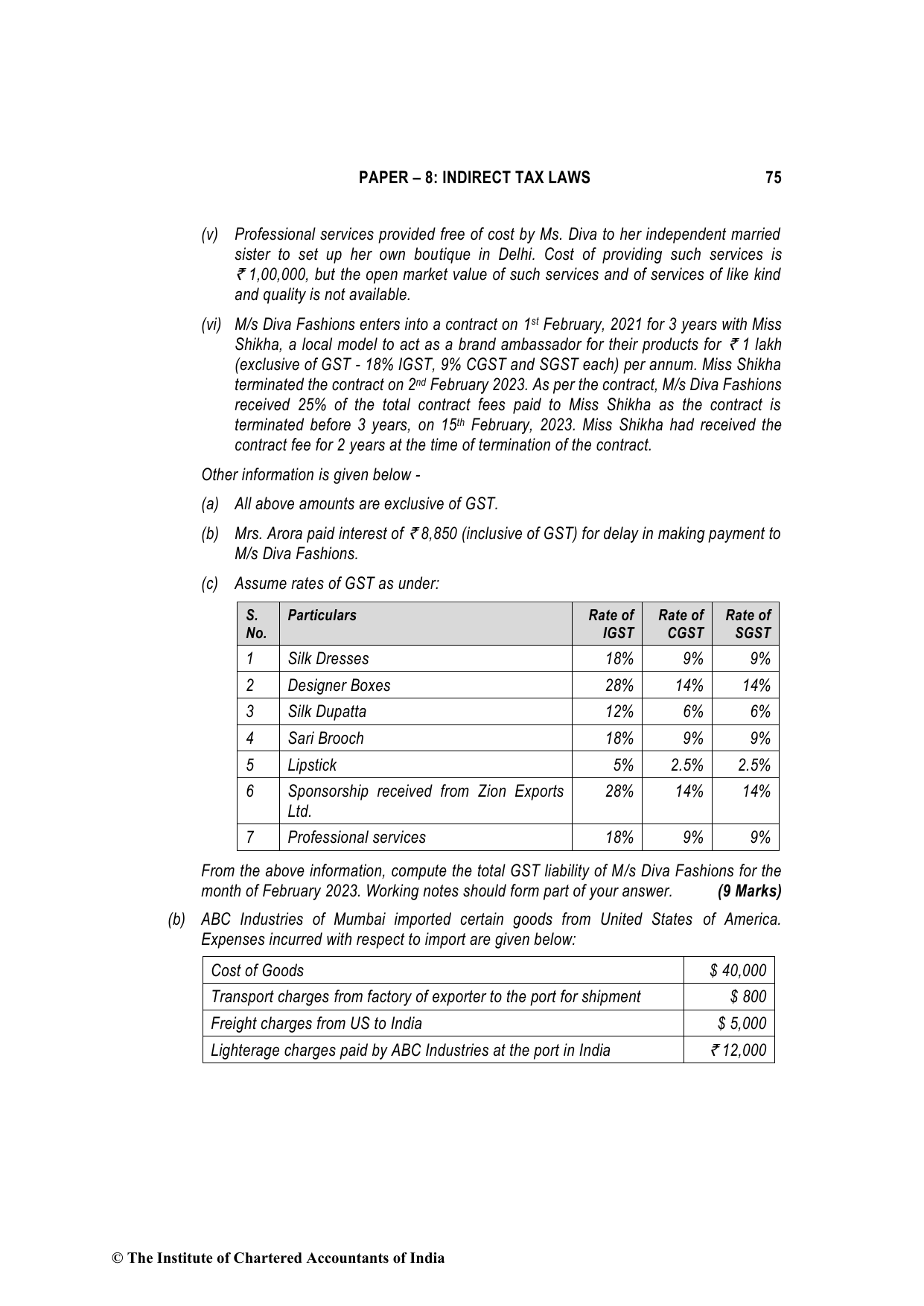 Indirect Tax Laws May 2023, question page 6