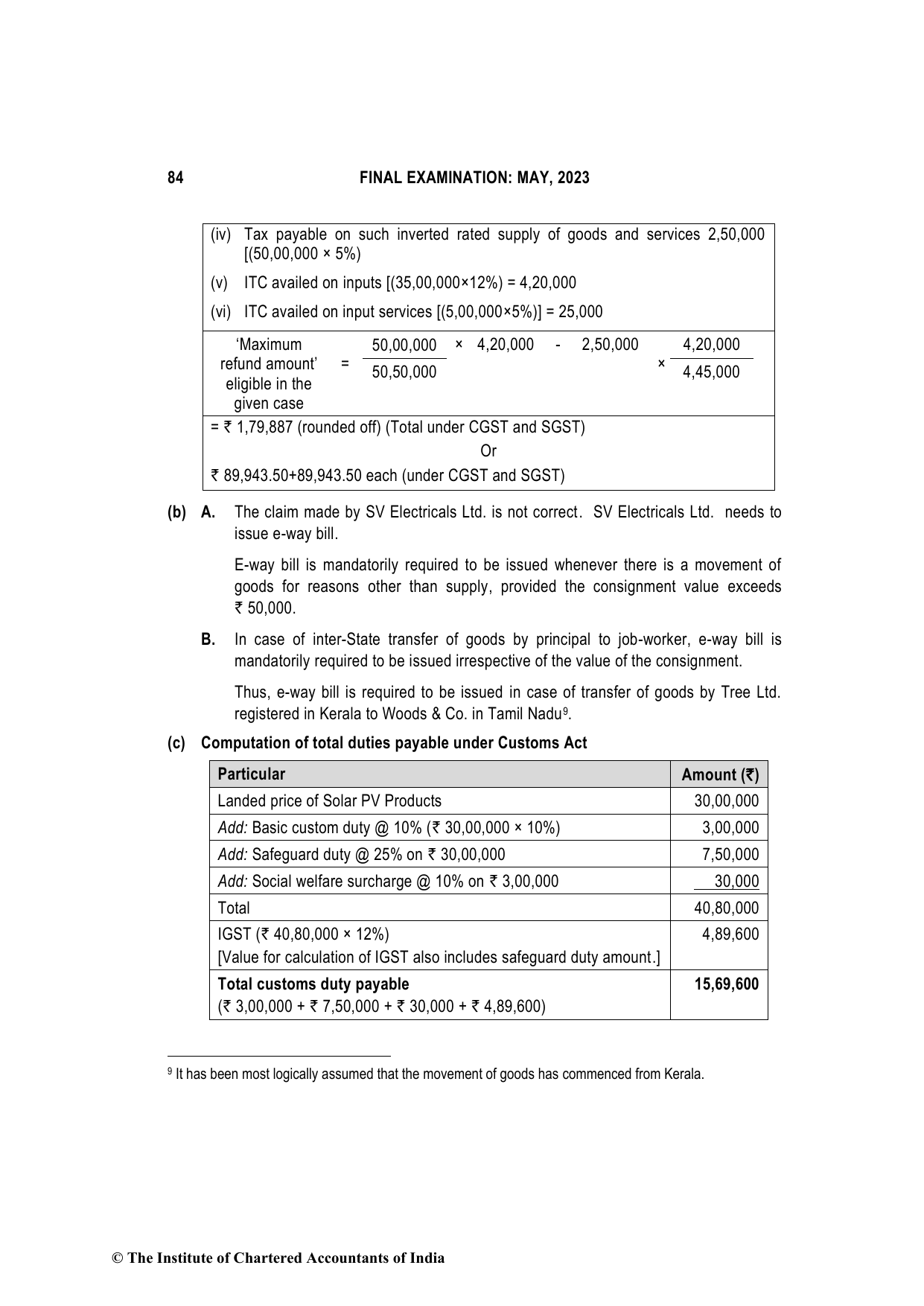 Indirect Tax Laws May 2023, question page 15