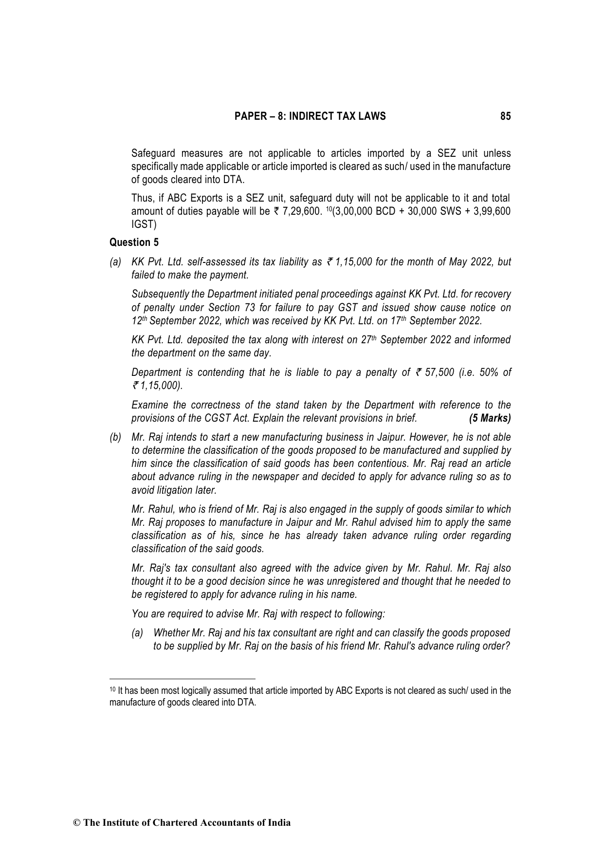 Indirect Tax Laws May 2023, question page 16