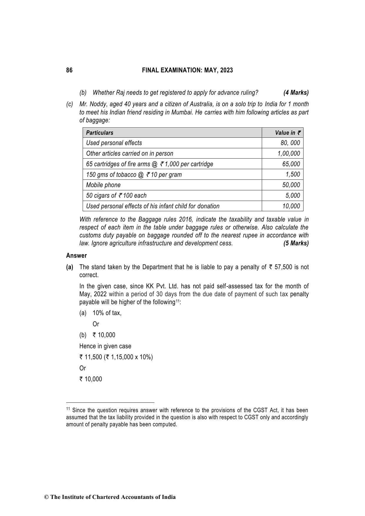 Indirect Tax Laws May 2023, question page 17
