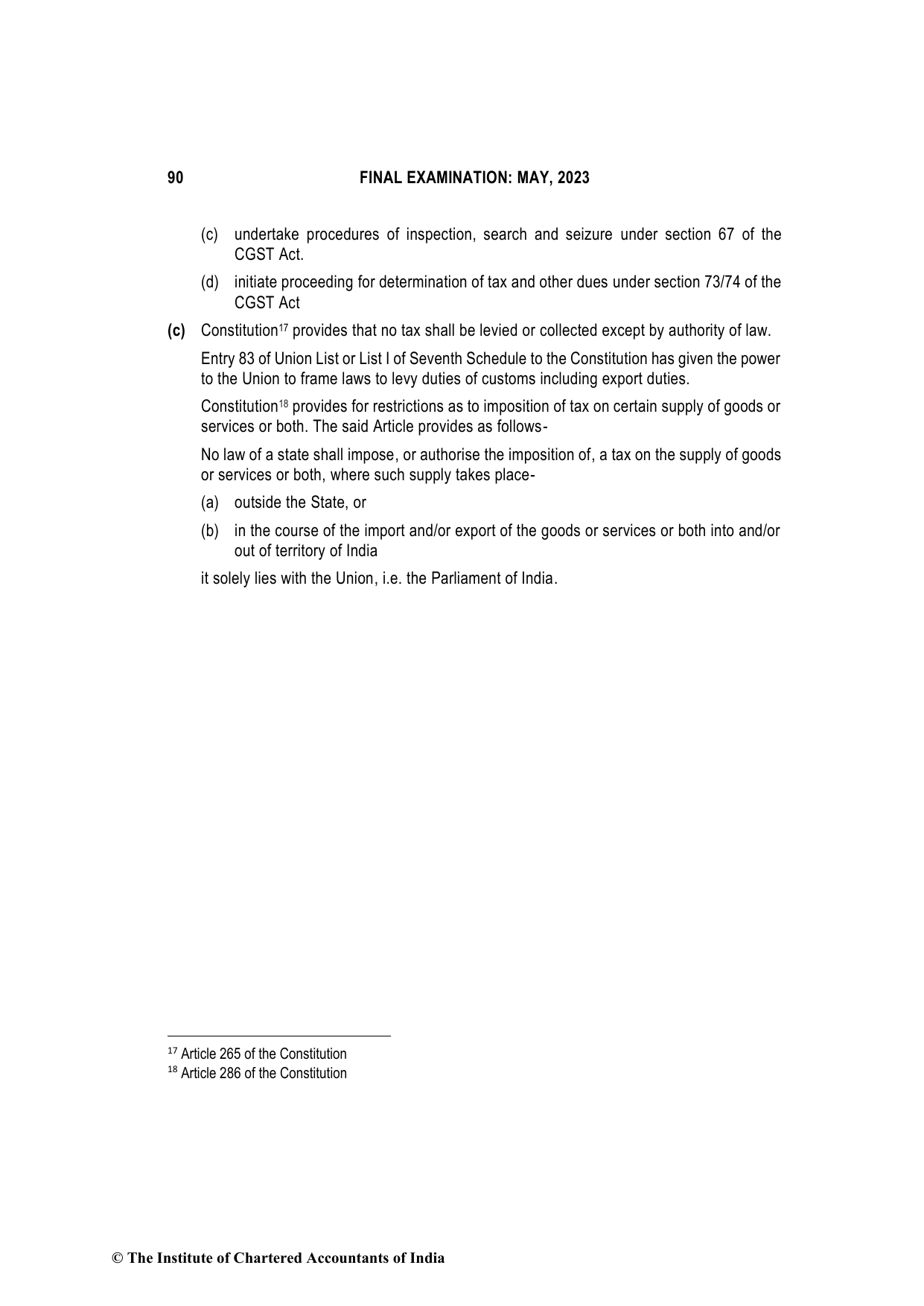 Indirect Tax Laws May 2023, question page 21
