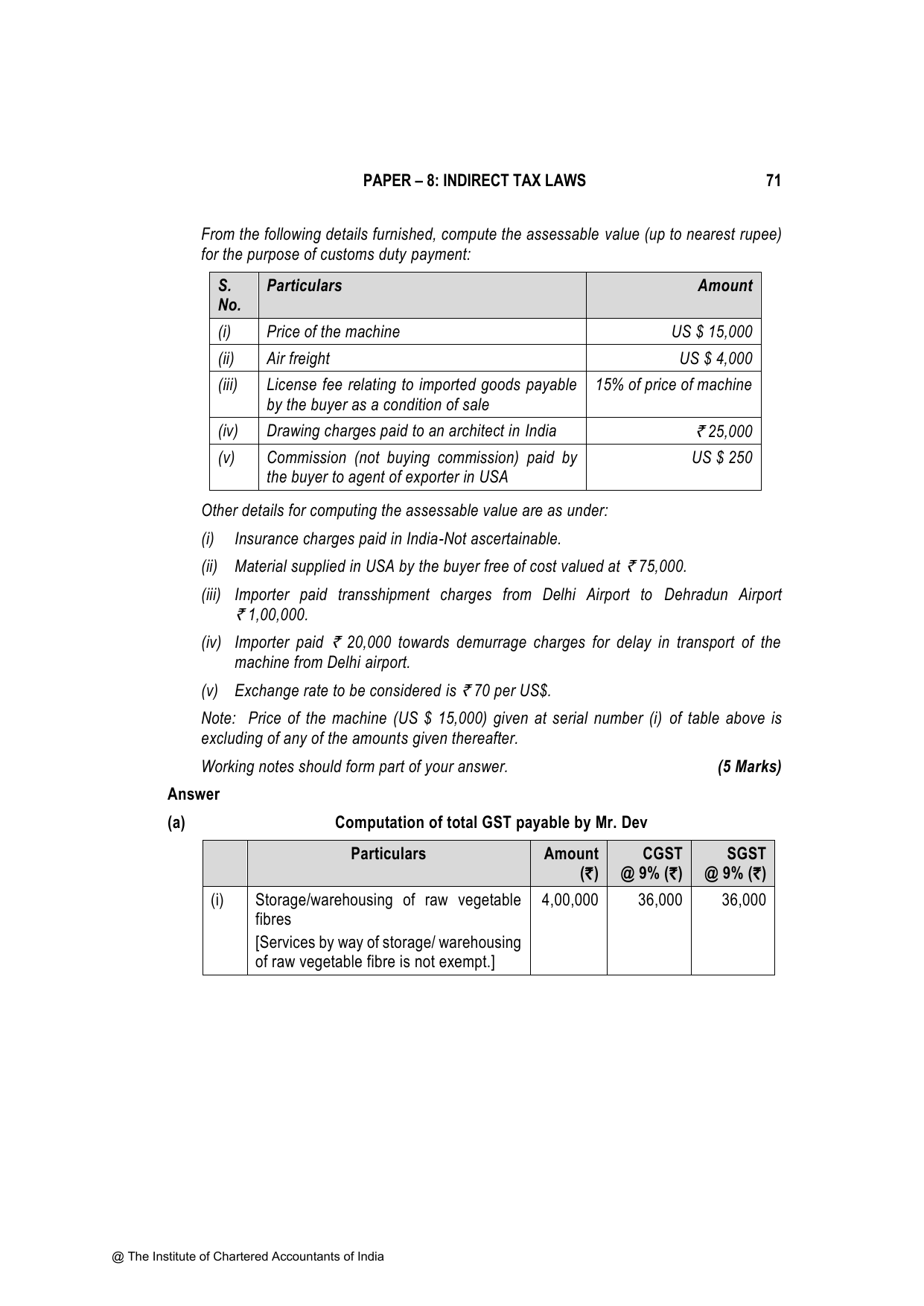 Indirect Tax Laws November 2023, question page 7