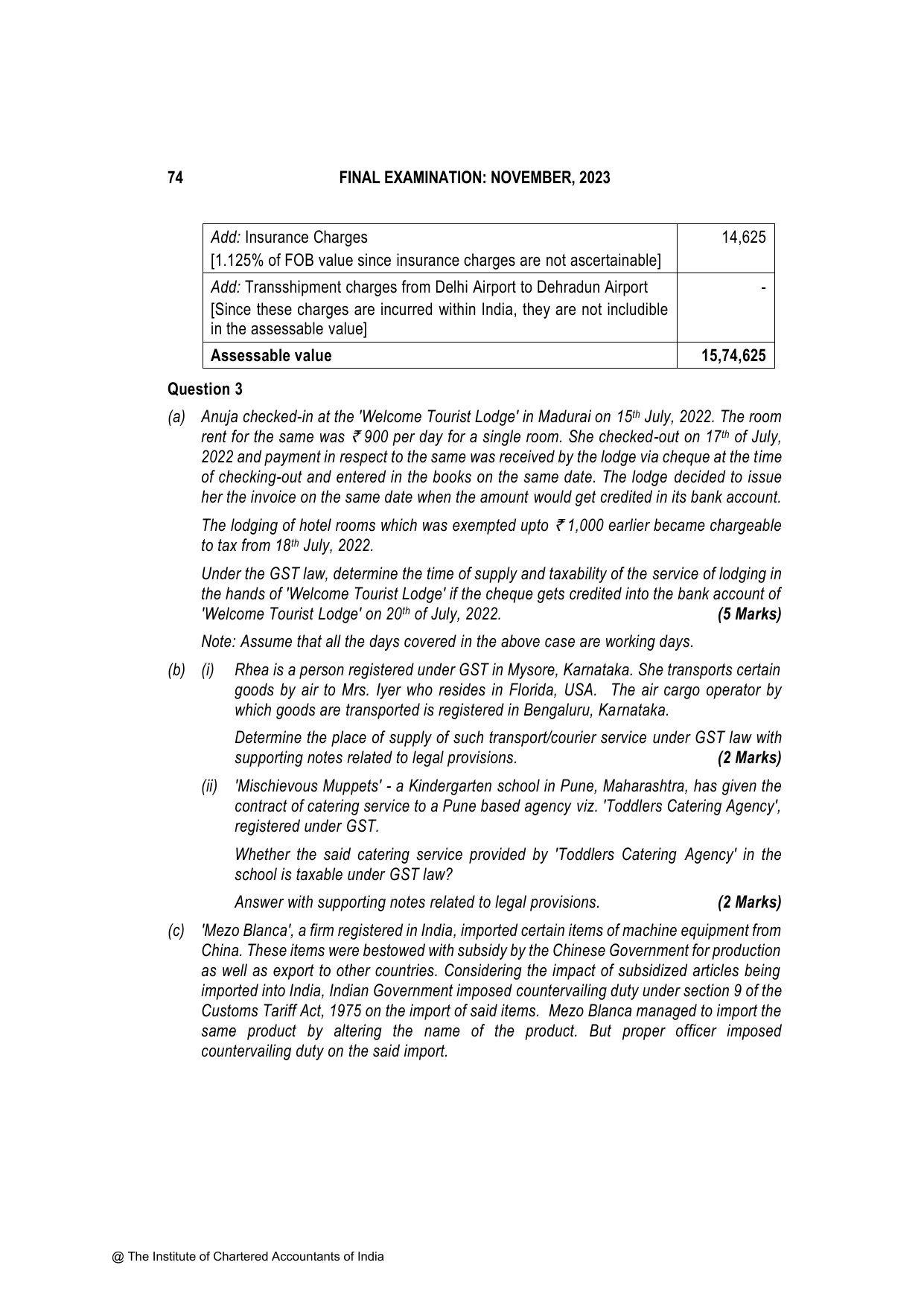 Indirect Tax Laws November 2023, question page 10