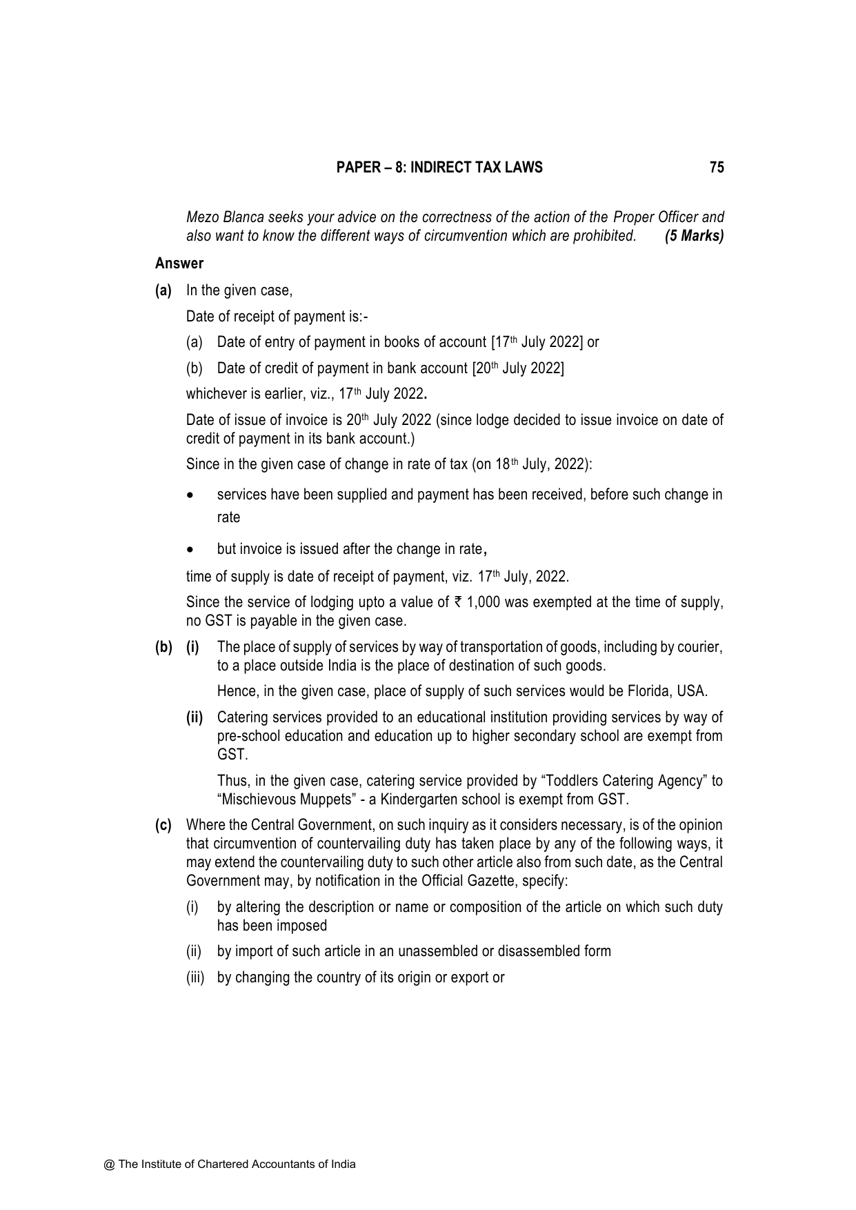 Indirect Tax Laws November 2023, question page 11