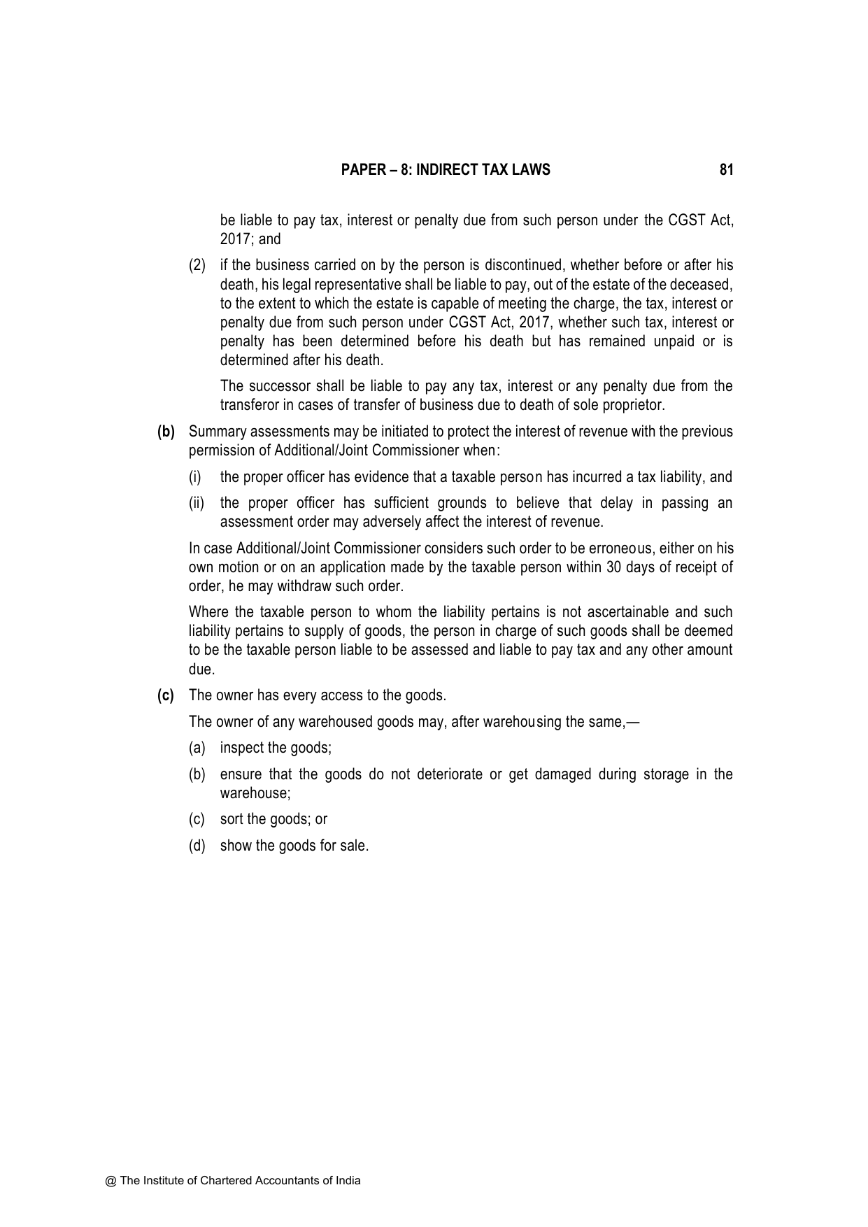 Indirect Tax Laws November 2023, question page 17