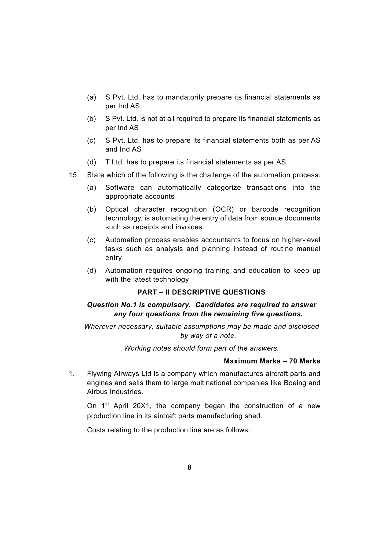 Paper 1: Financial Reporting — Model Test Paper 1, question page 8