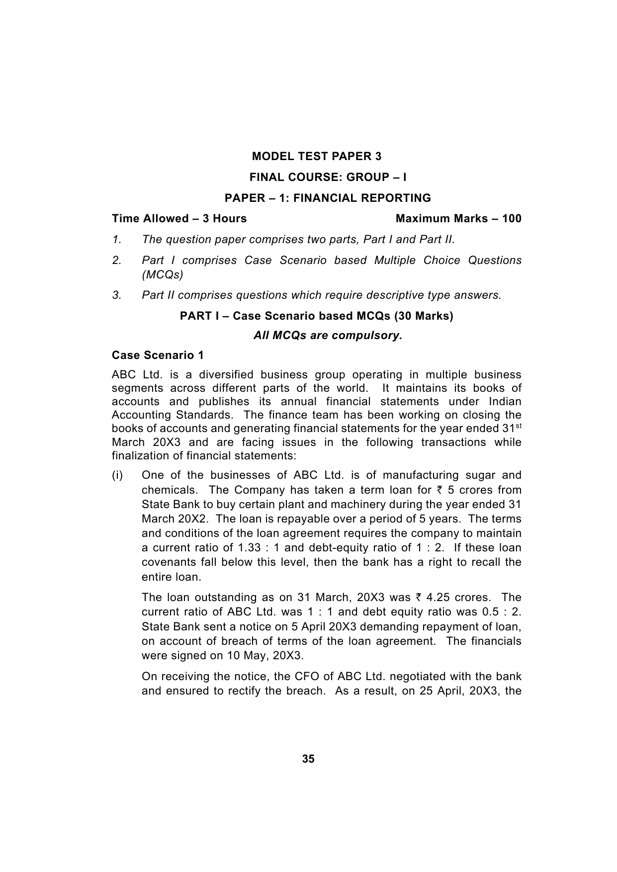 Paper 1: Financial Reporting — Model Test Paper 3, question page 1