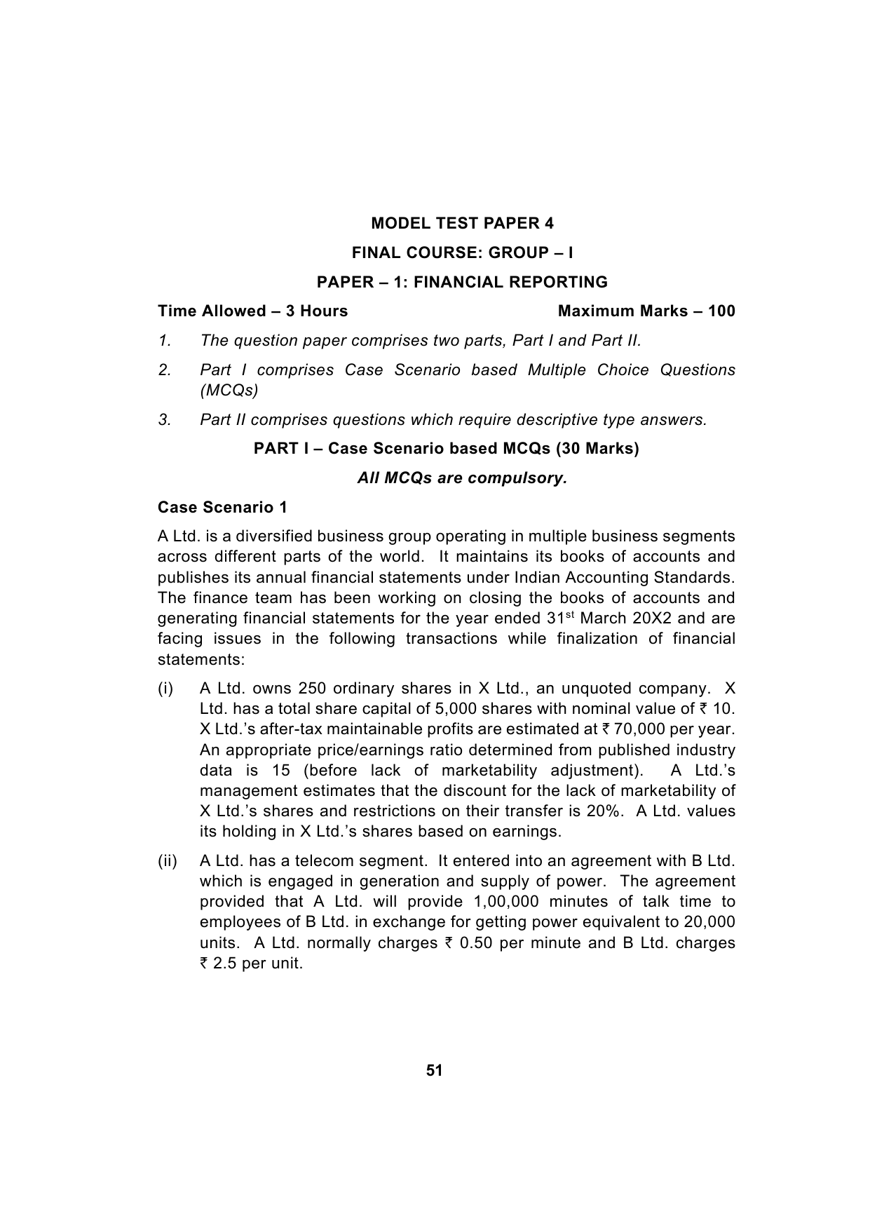 Paper 1: Financial Reporting — Model Test Paper 4, question page 1