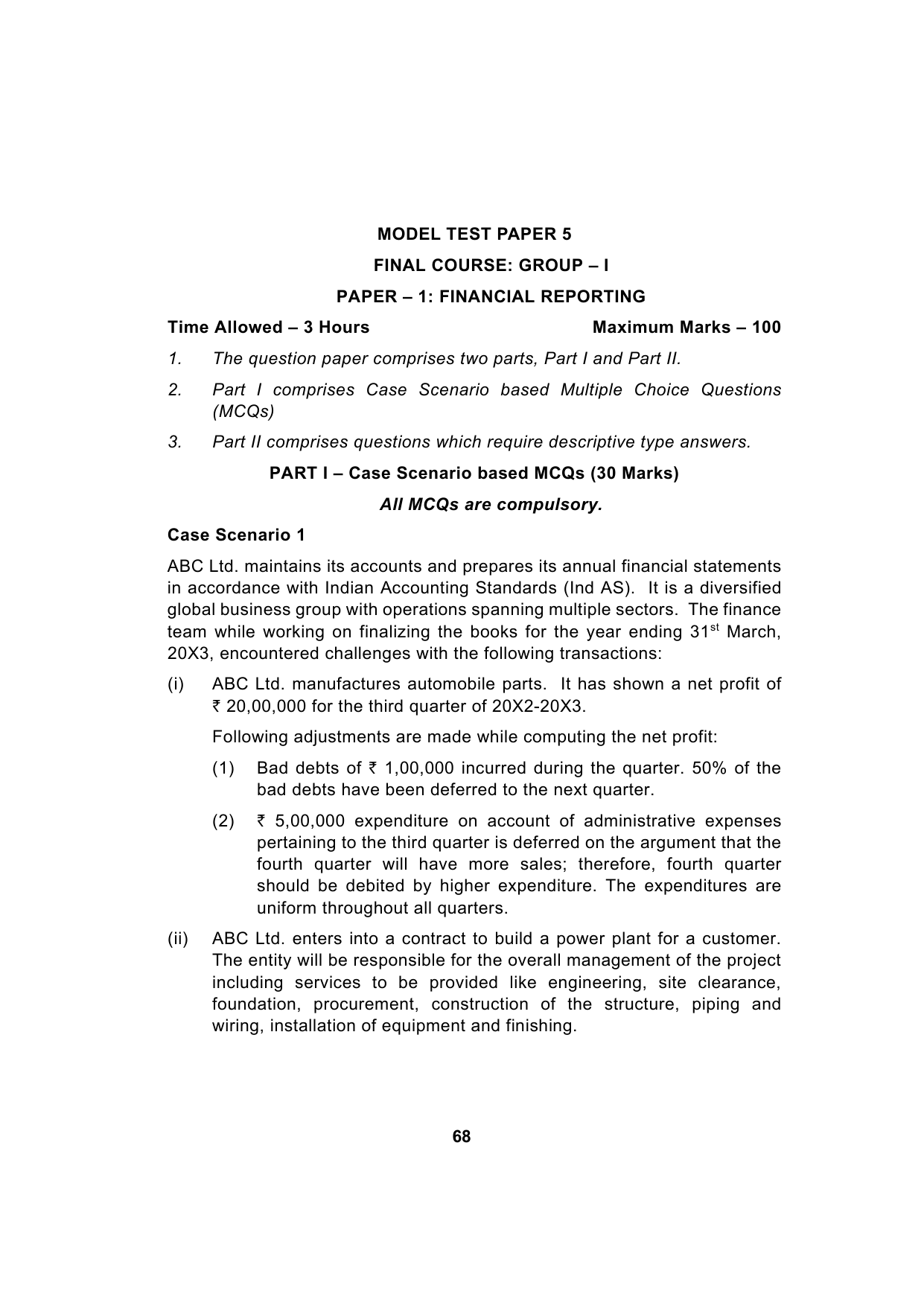 Paper 1: Financial Reporting — Model Test Paper 5, question page 1