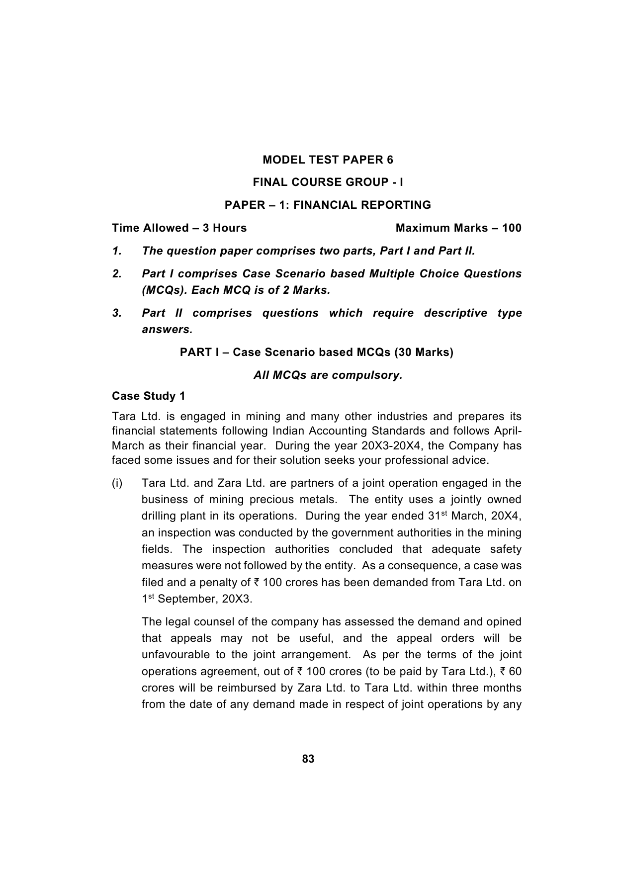 Paper 1: Financial Reporting — Model Test Paper 6, question page 1