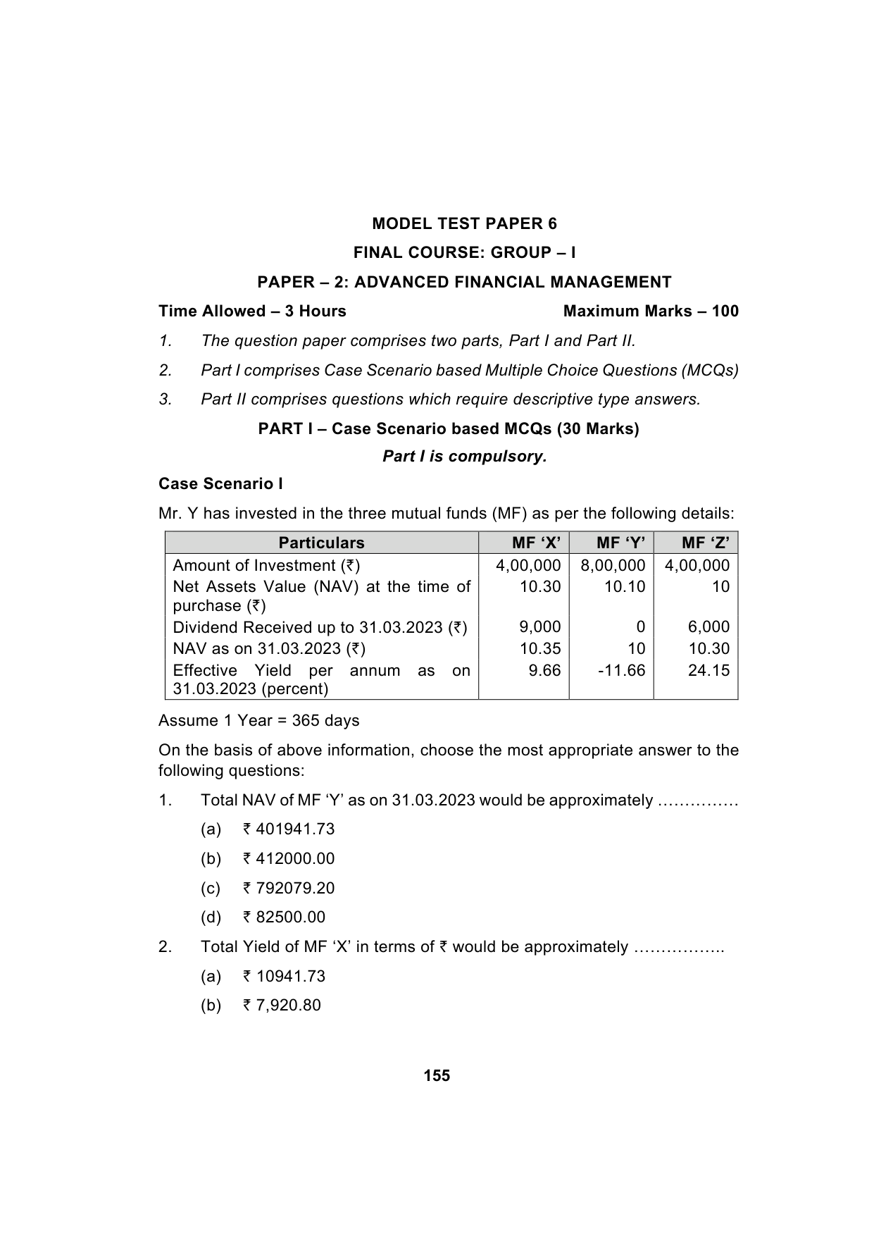 Paper 2: Advanced Financial Management — Model Test Paper 6, question page 1