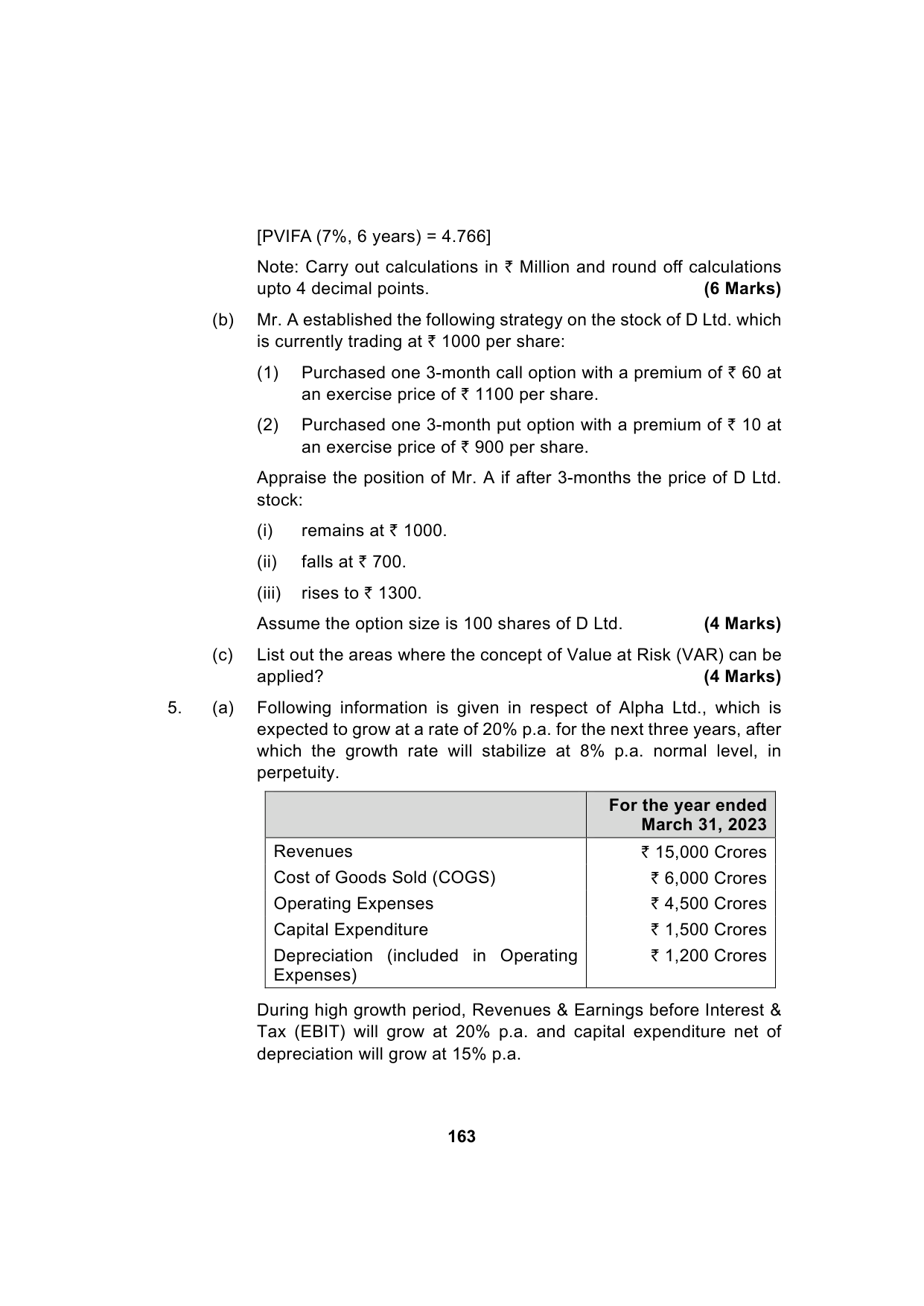 Paper 2: Advanced Financial Management — Model Test Paper 6, question page 9