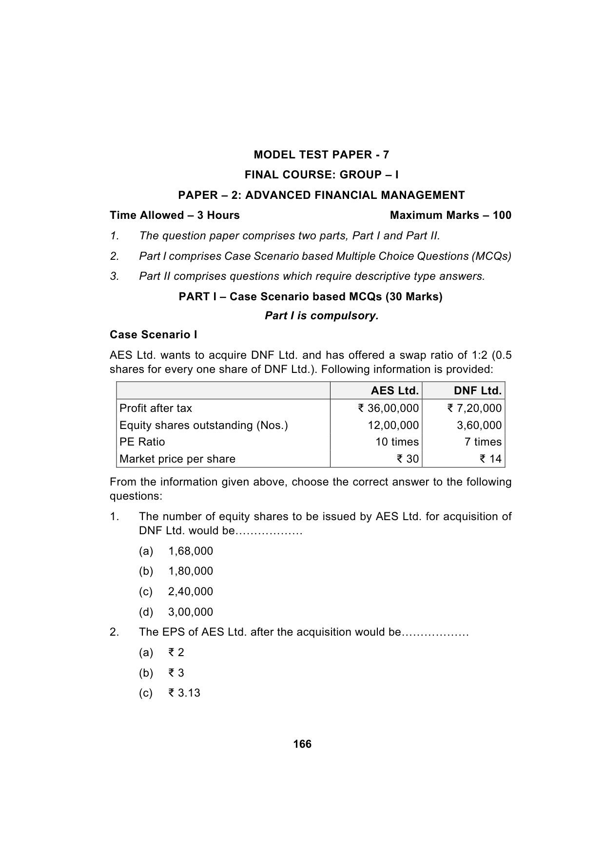 Paper 2: Advanced Financial Management — Model Test Paper 7, question page 1