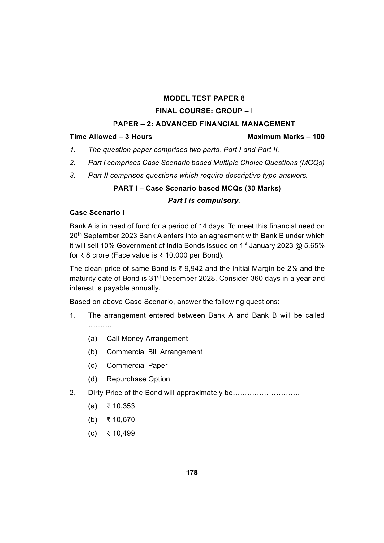 Paper 2: Advanced Financial Management — Model Test Paper 8, question page 1