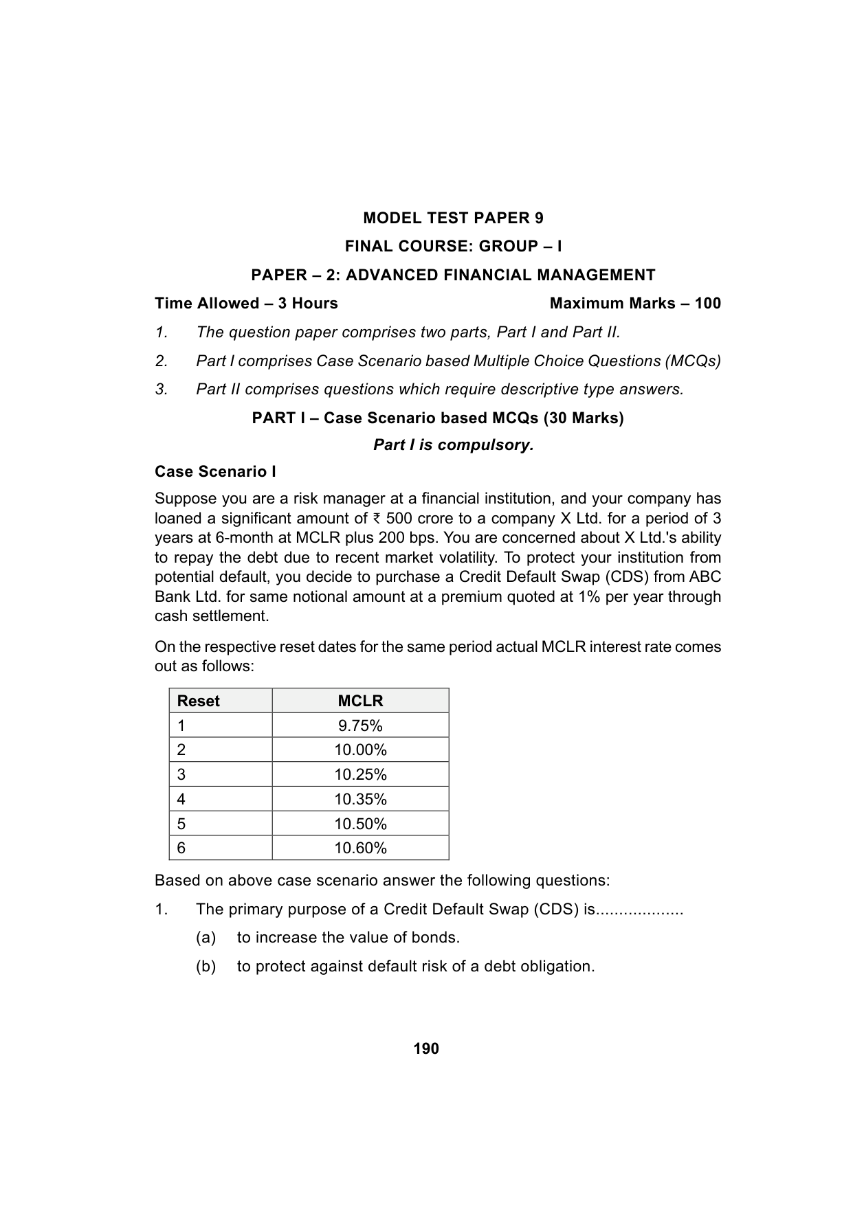 Paper 2: Advanced Financial Management — Model Test Paper 9, question page 1